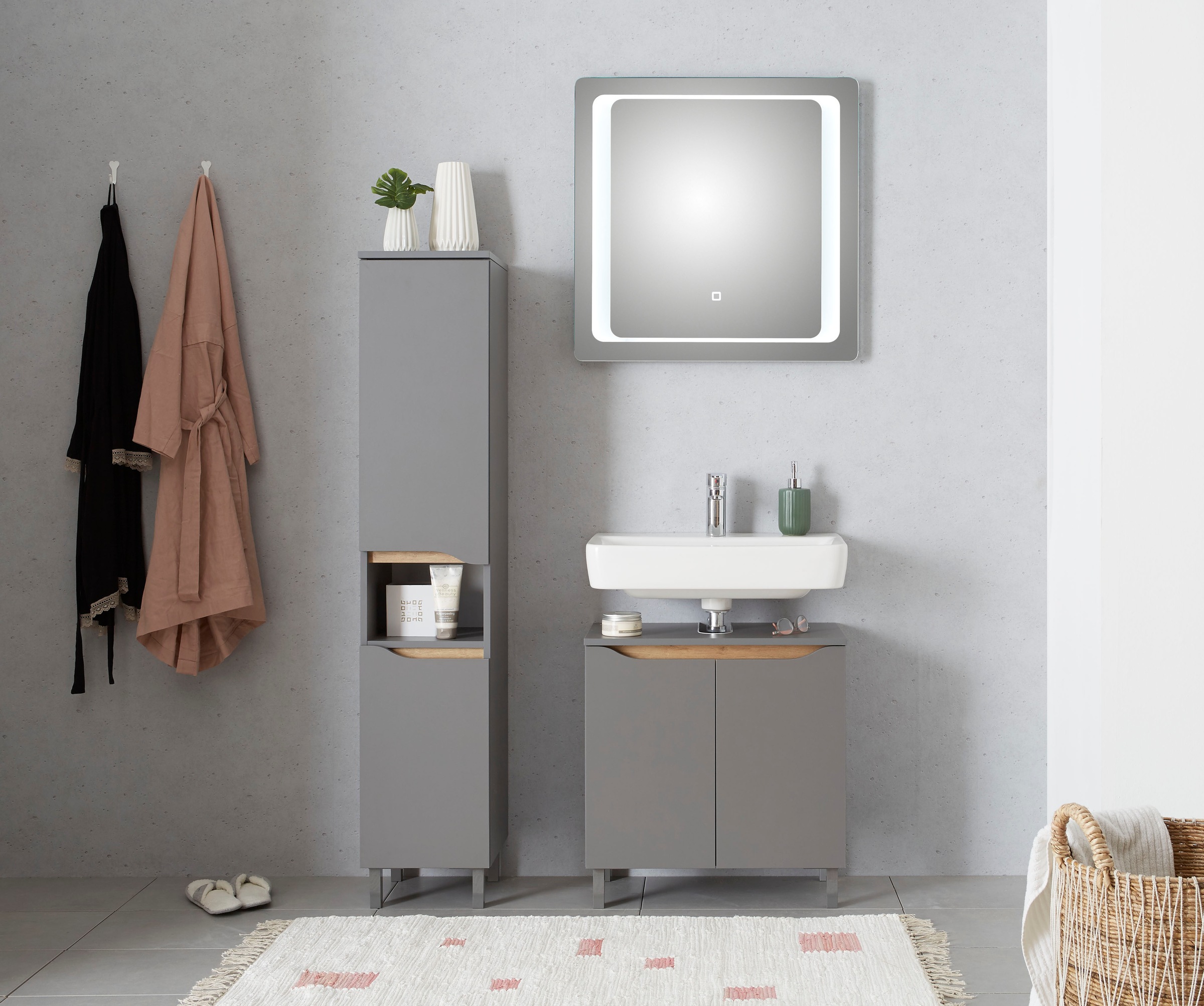 Saphir Badmöbel-Set »Quickset 3-teilig, Waschbeckenunterschrank mit LED-Spi günstig online kaufen