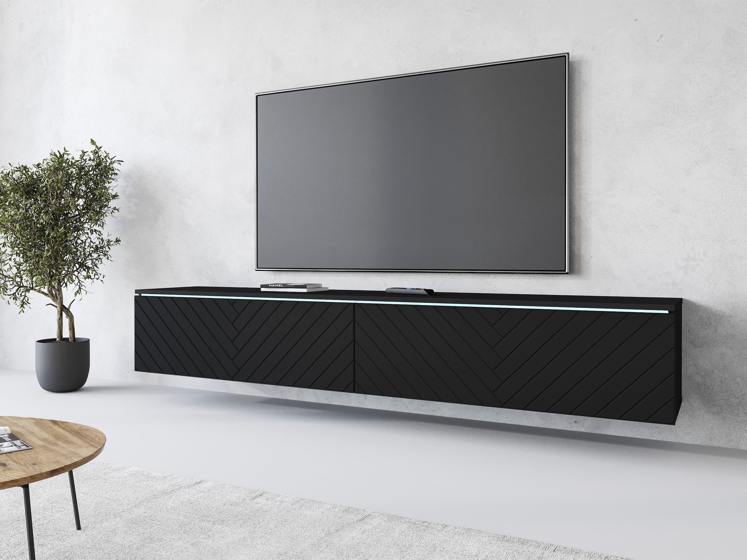 INOSIGN Lowboard »Vera, wahlweise mit oder ohne Beleuchtung«, gefräste MDF Front mit 3D Effekt, stehend und hängend montierbar