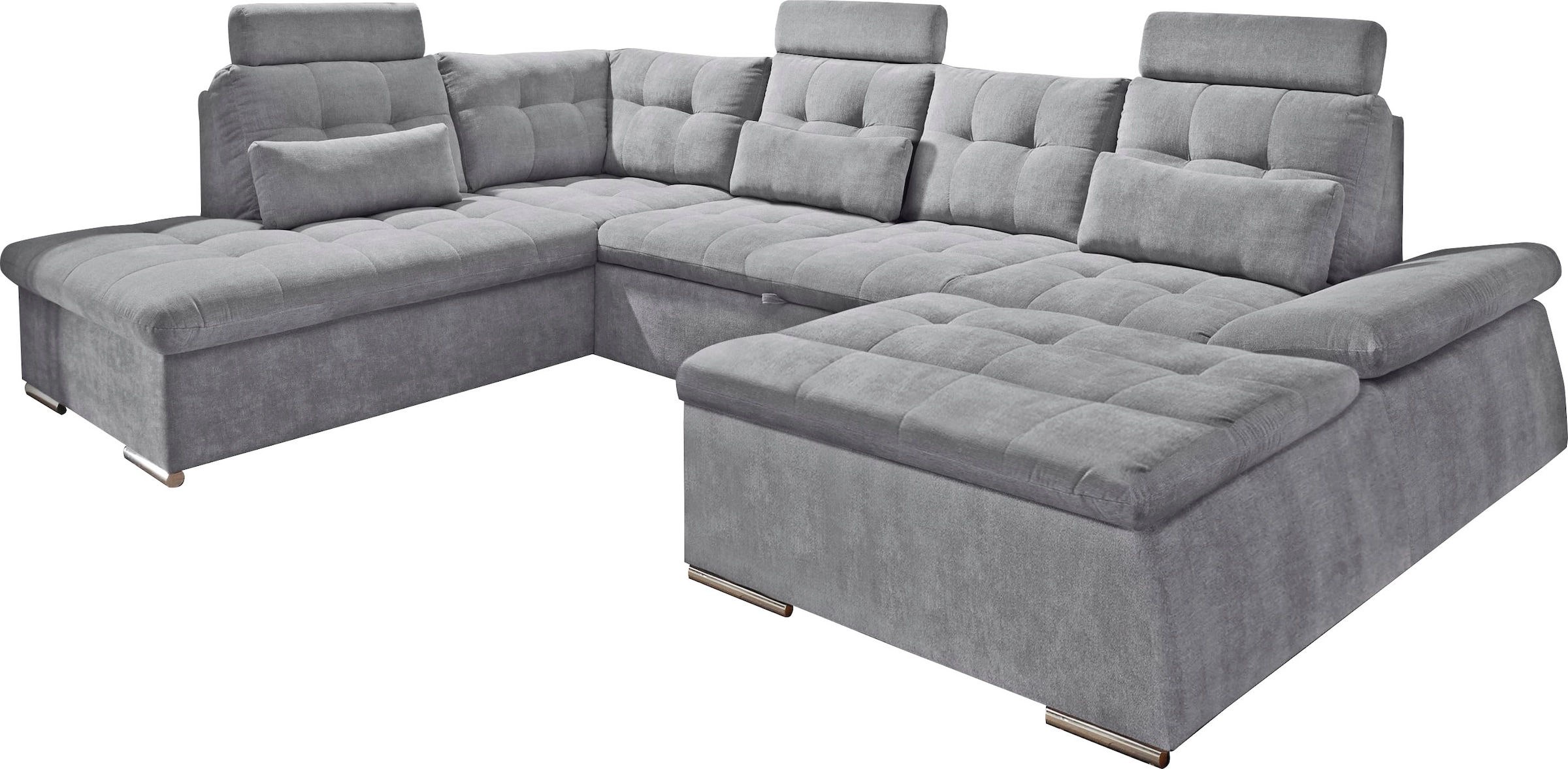 ED EXCITING DESIGN Wohnlandschaft »Nalo U-Form mit Bettfunktion, Bettkasten«, Armteilverstellung, Kopfstützen & 3 Nierenkissen