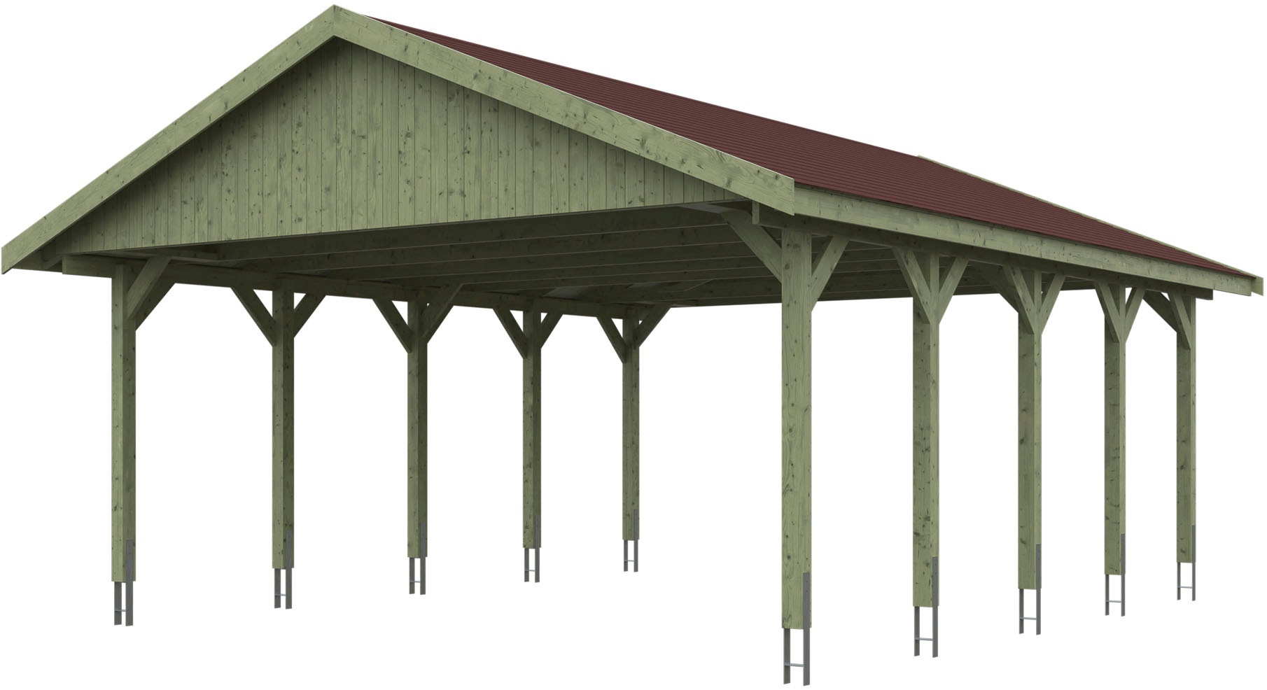 SKANHOLZ Doppelcarport »Wallgau« Nadelholz 530 cm Grün mit roten Dachschindeln Grün