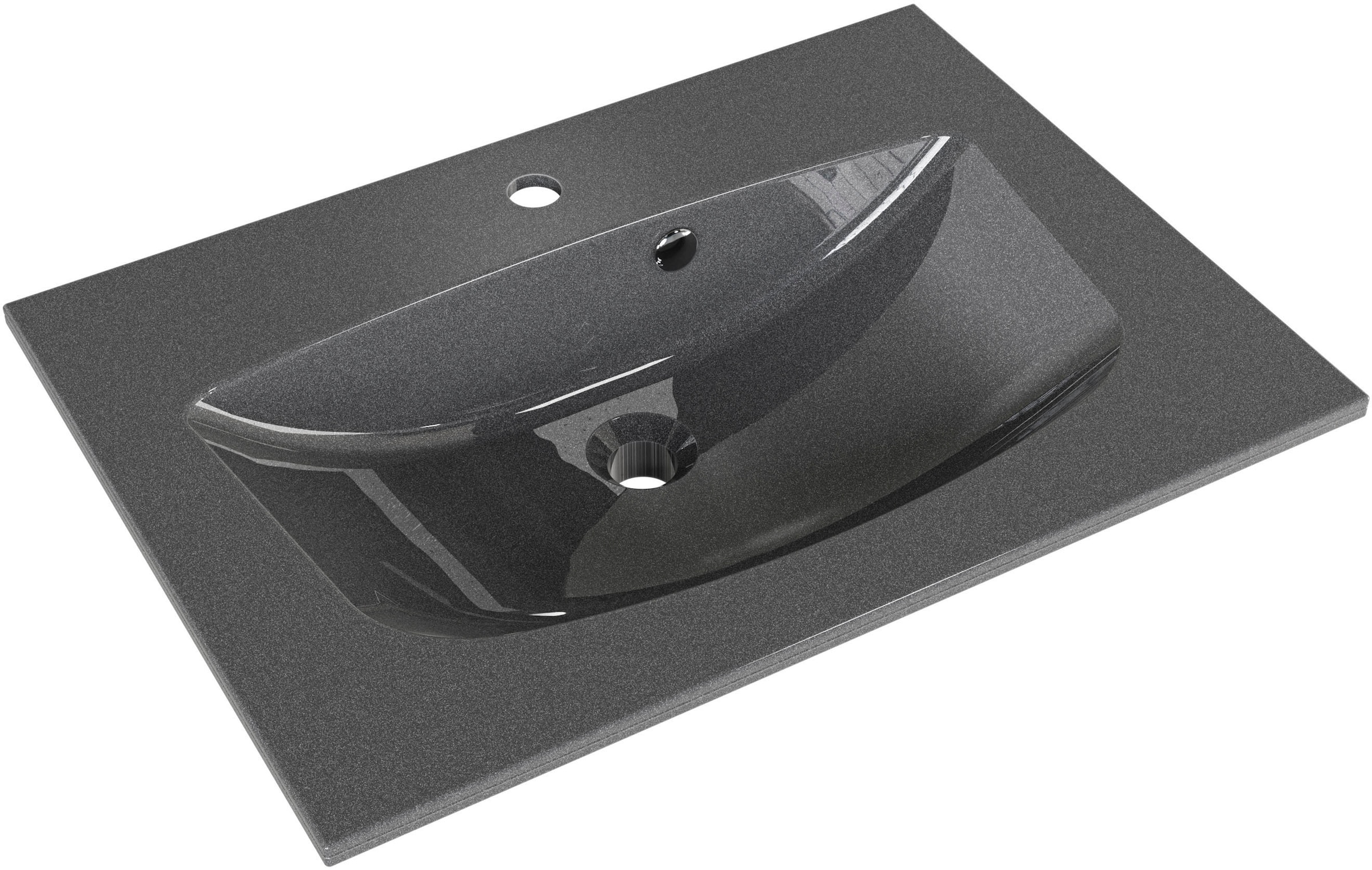 Saphir Badmöbel-Set »Serie 6025 2-teilig Mineralmarmor-Waschtisch mit LED-Spiegelschrank«, (2 St.), Waschplatz 67 cm breit, 2 Schubladen, 2 Spiegel-Türen, inkl Türdämpfer