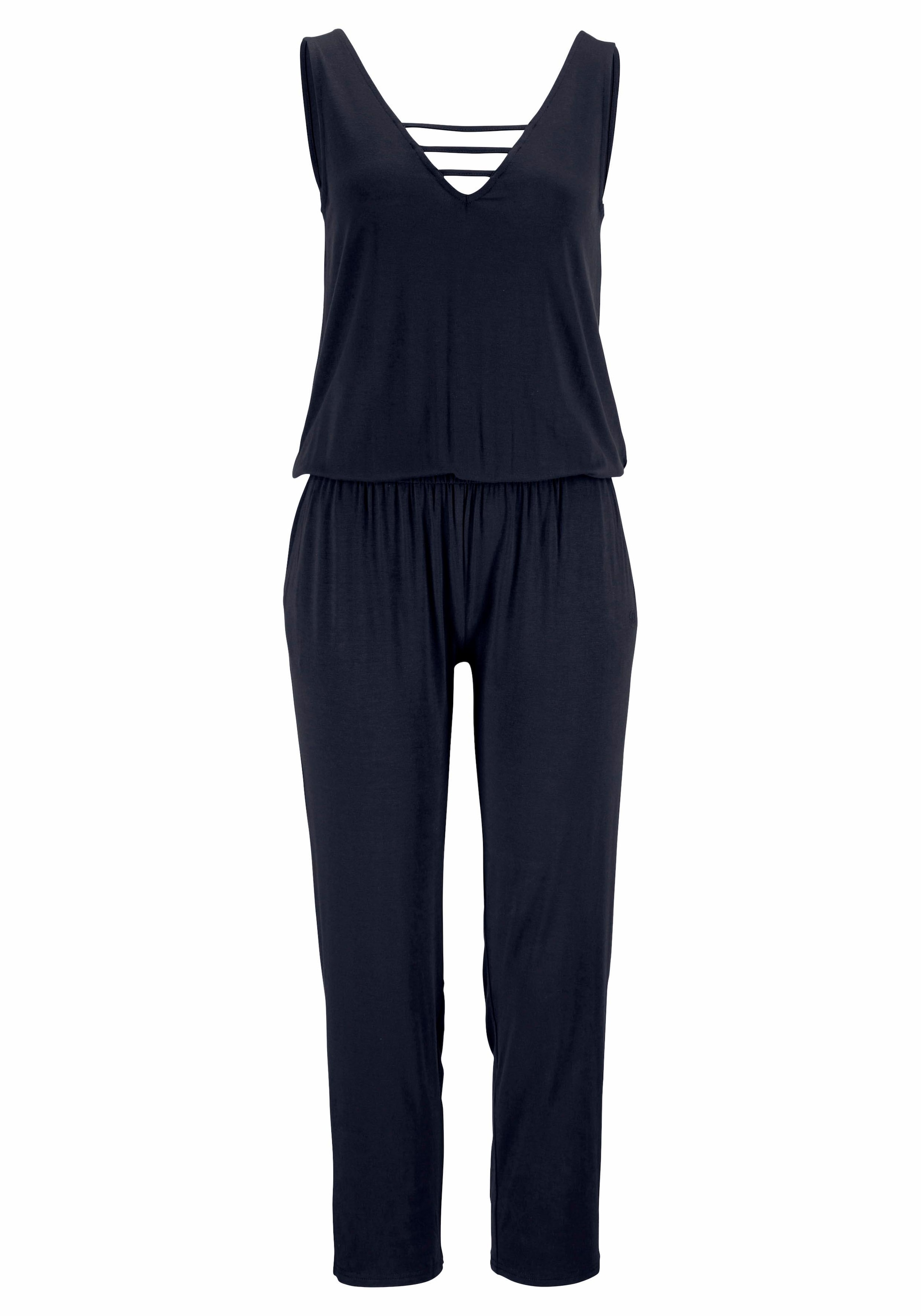 s.Oliver Overall mit verziertem Ausschnitt, elastischer Jumpsuit mit Taschen