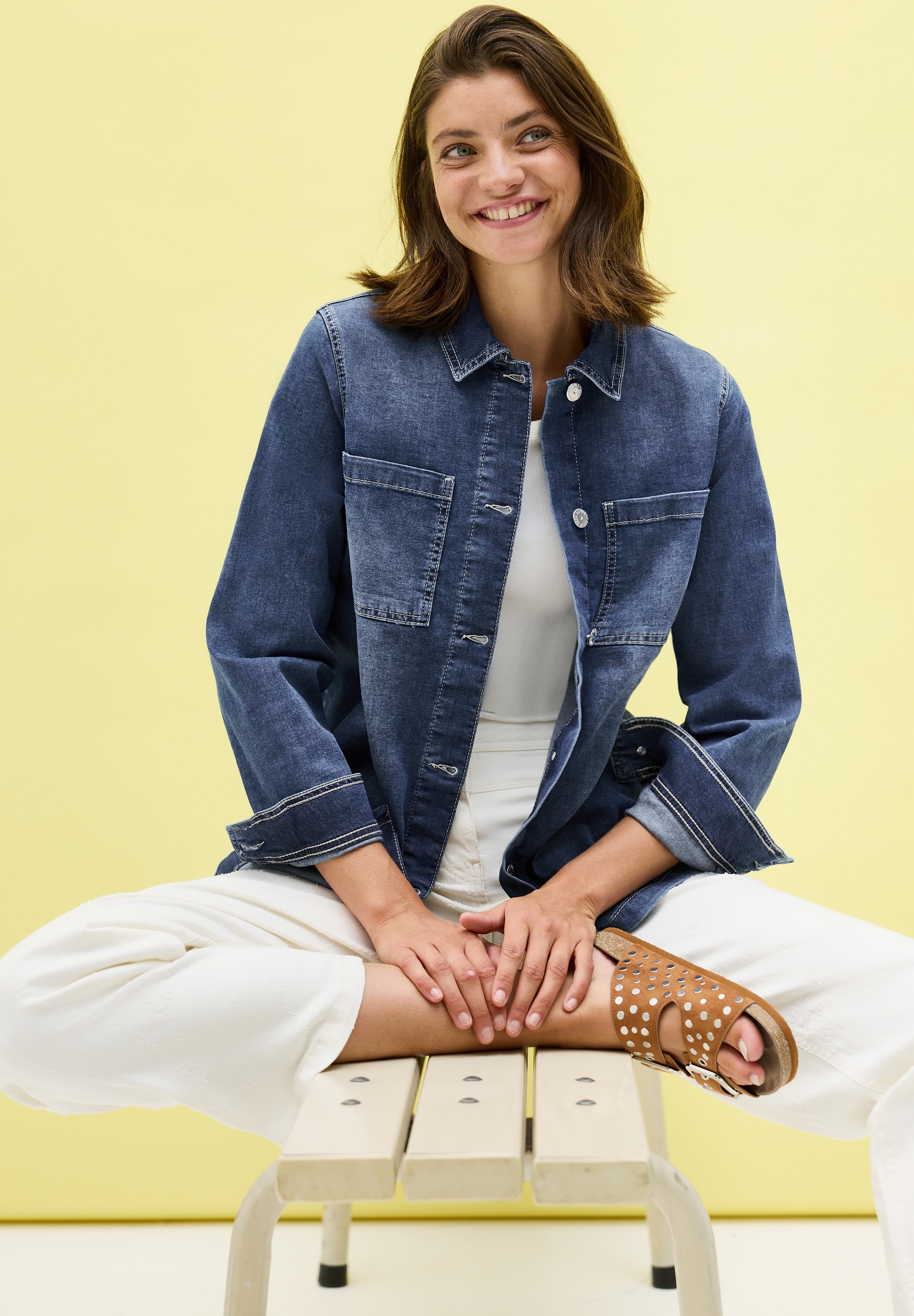 Cecil Jeansjacke, ohne Kapuze, Denim-Overshirt mit Knopfleiste und Brusttaschen