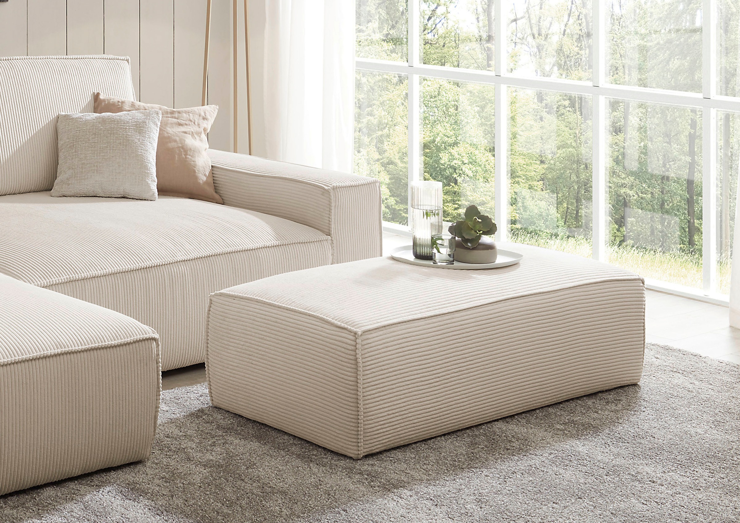 Home affaire Hocker »NEU: SHERWOOD XXL, Polsterhocker, Cord, Webstoff«, rechteckig, bequemer Sitzkomfort, 130/60/44 cm, Krokodilverbinder