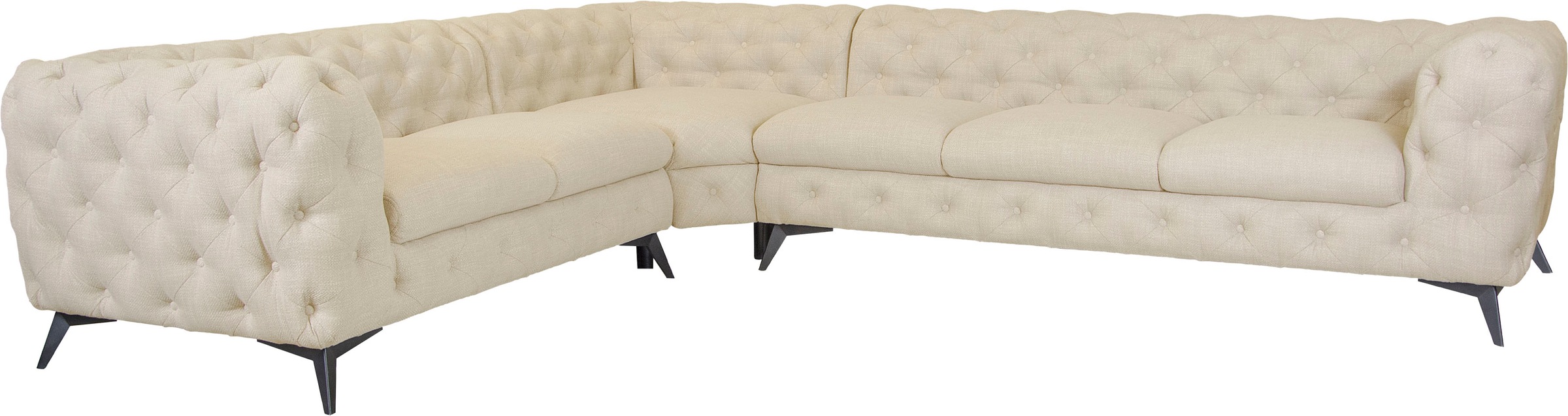 Leonique Chesterfield-Sofa »Ecksofa GLYNIS L-Form mit Wellenunterfederung, Maße B/T/H 323/264/75cm«, aufwändige Knopfheftung, moderne Chesterfield Optik, Fußfarbe wählbar
