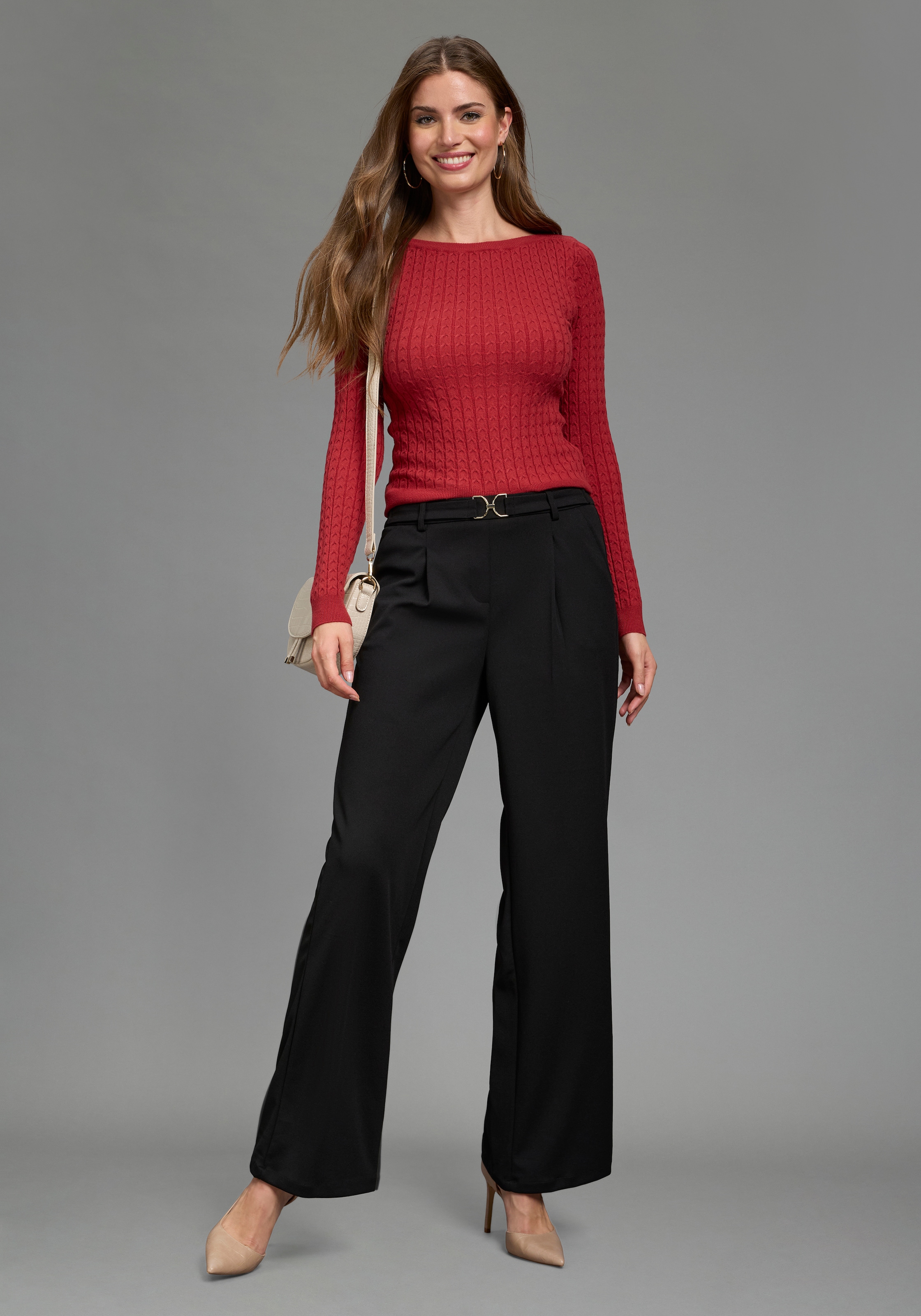 Melrose Strickpullover mit Zopfmuster, aus weicher Viskosemischung