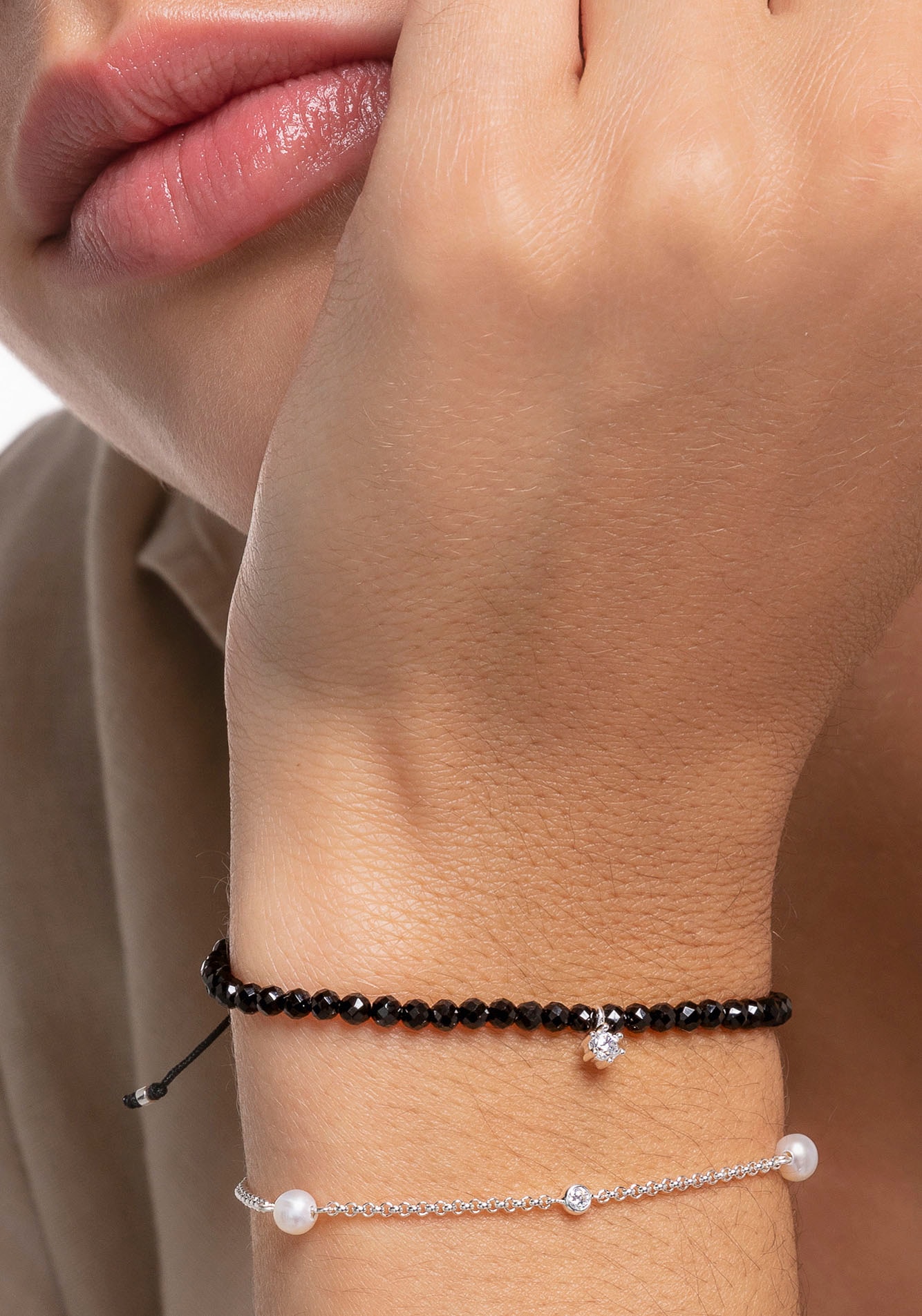 THOMAS SABO Perlenarmband »weiße Steine, A1989-167-14-L19V«, mit Zirkonia (synth.) - mit Süßwasserzuchtperle