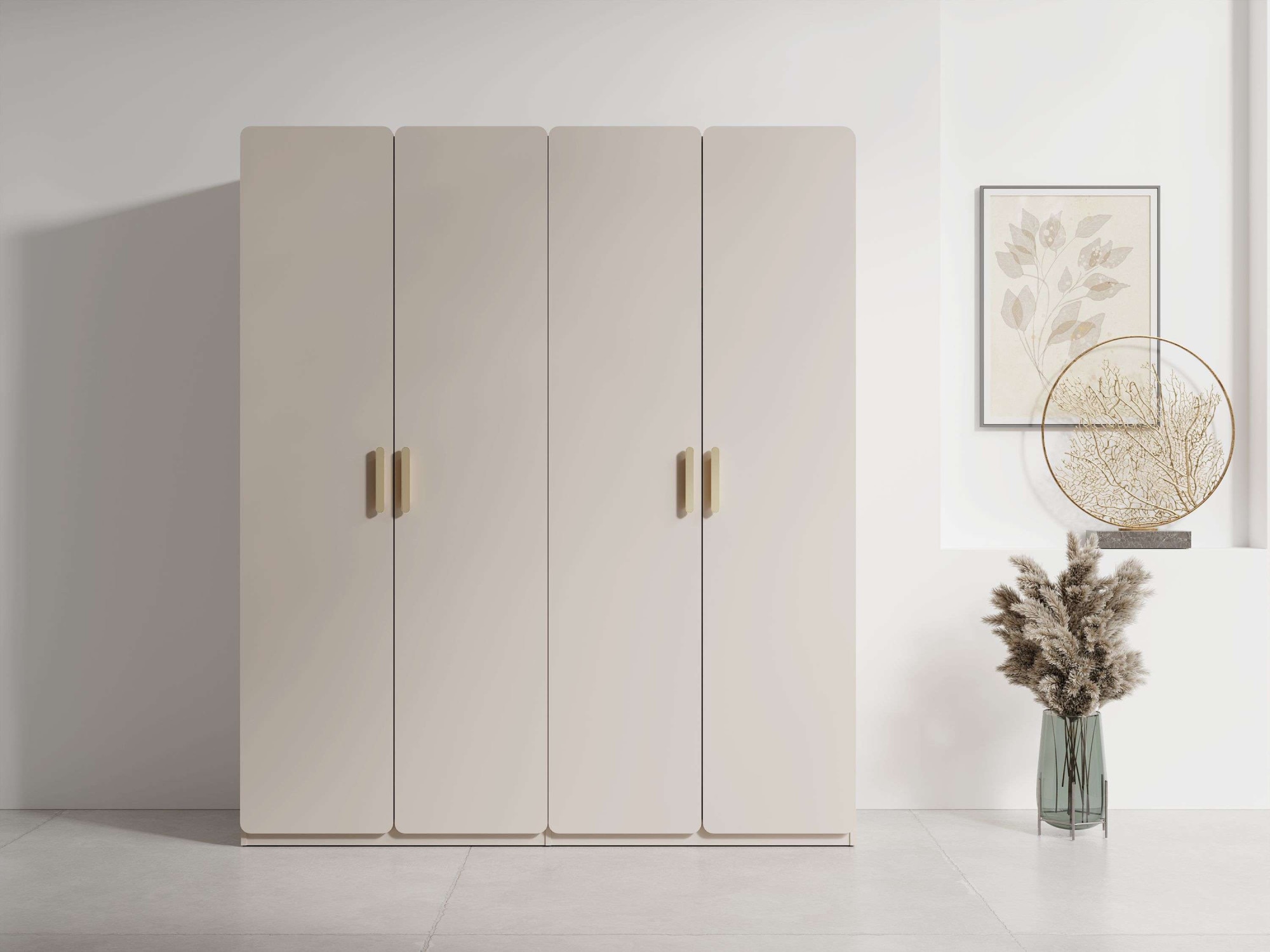 Home affaire Kleiderschrank »CLAREI mit 2 Einlegeböden, 2 Kleiderstangen, Maße B/H/T 179/210/60,5cm«, Garderobe mit 4 Drehtüren und goldenen Kunststoffgriffen