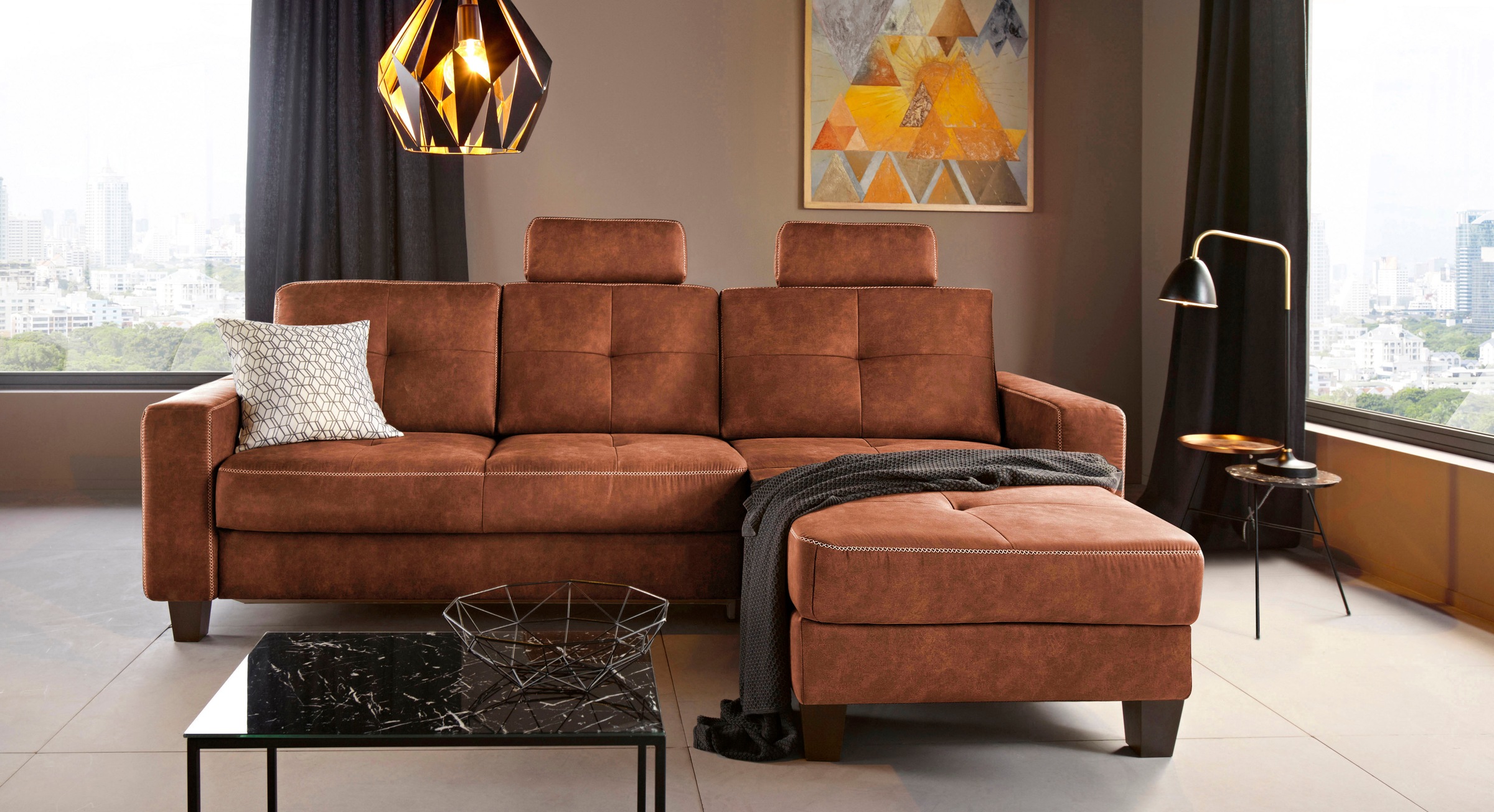 Places of Style Ecksofa »Varese L-Form«, wahlweise mit Bettfunktion und Vorziehfunktion