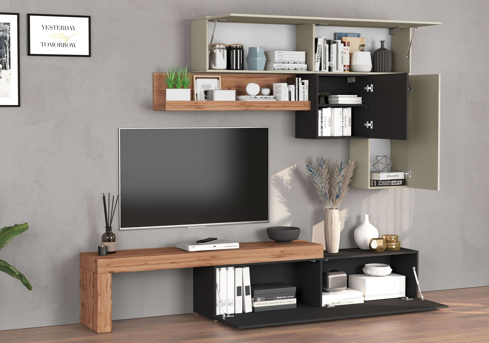 INOSIGN Wohnwand »Chronos Wohnwand, Medienwand, 5-er set«, (Set, 5 St.), ca. 270 cm mit Hängeschränke, Würfel, Regal, Lowboard, Made in Italy