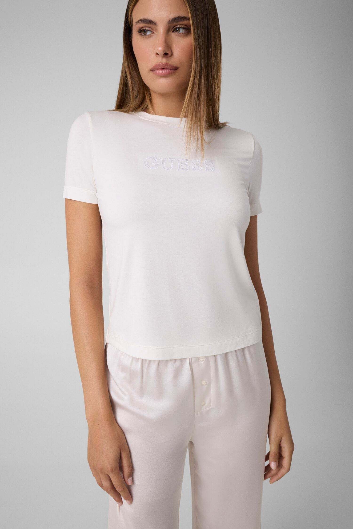 Guess T-Shirt »MARIKA T-SHIRT« mit Logostickerei, Modalmix