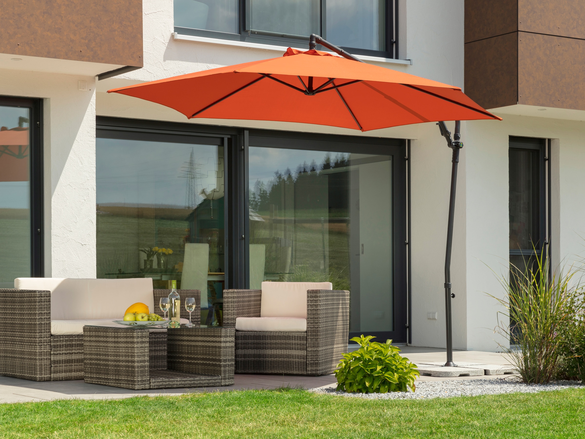 SCHNEIDER SCHIRME Ampelschirm »Genua« mit Schirmständer, ohne Wegeplatten terracotta Obermaterial: 100% Polyester