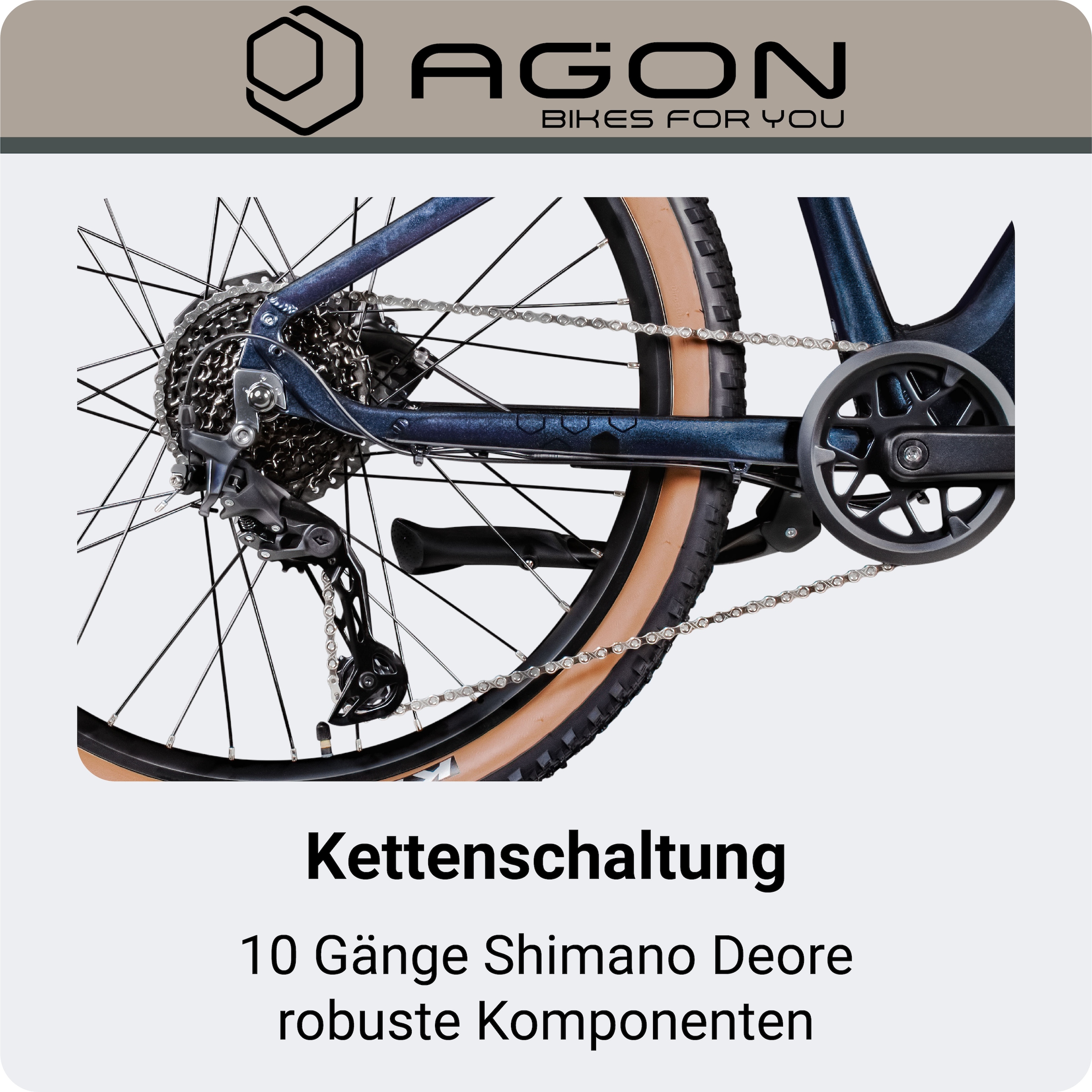 AGON »Alpha« 10 Gang Deore SGS T6000 Schaltwerk Kettenschaltung Heckmotor 250 W Pedelec, Elektrofahrrad für Damen u. Herren, MTB