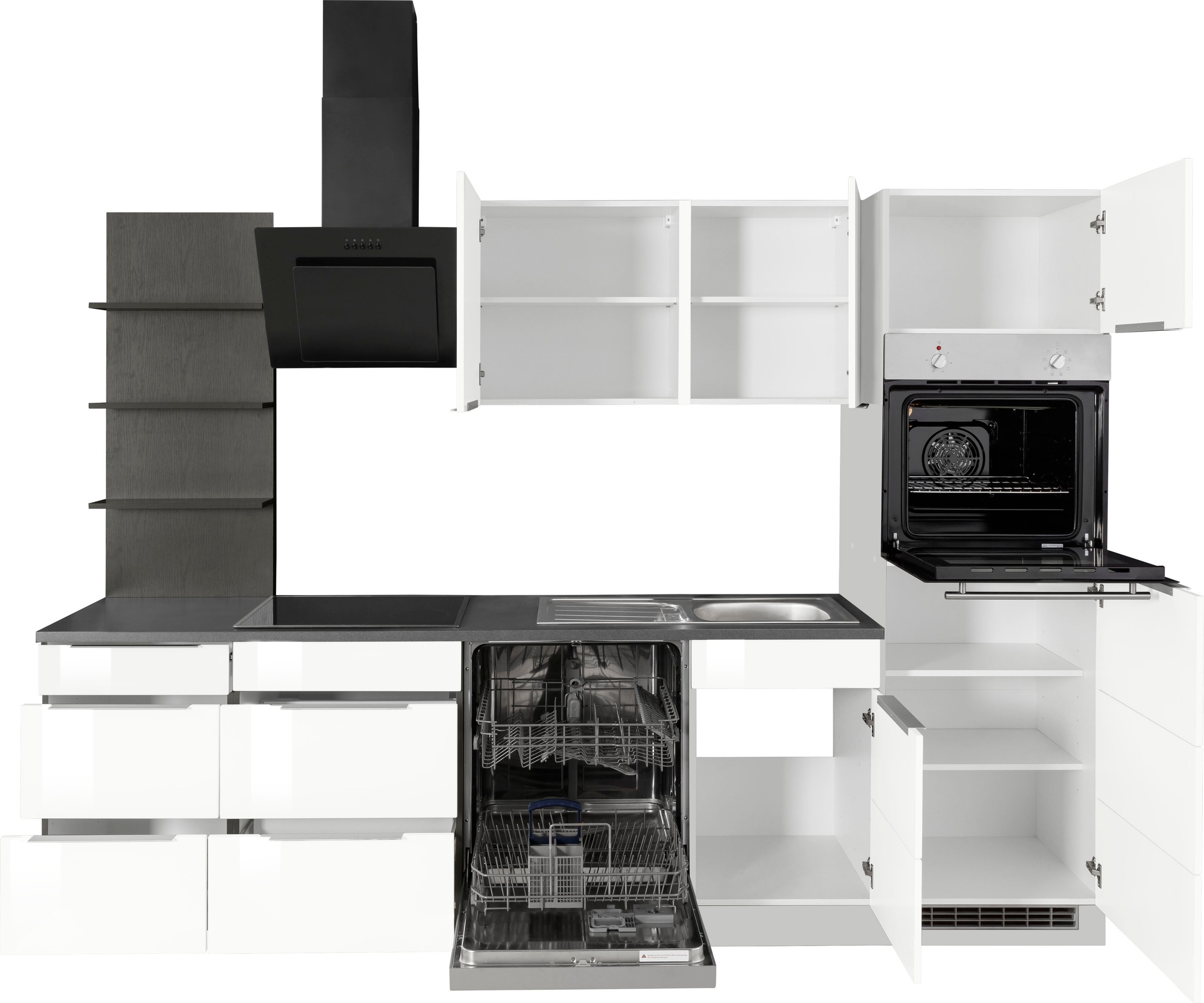 KOCHSTATION Küchenzeile »KS-Brindisi Breite 280 cm«, wahlweise mit E-Geräten und Induktion, mit MDF-Fronten und Regal