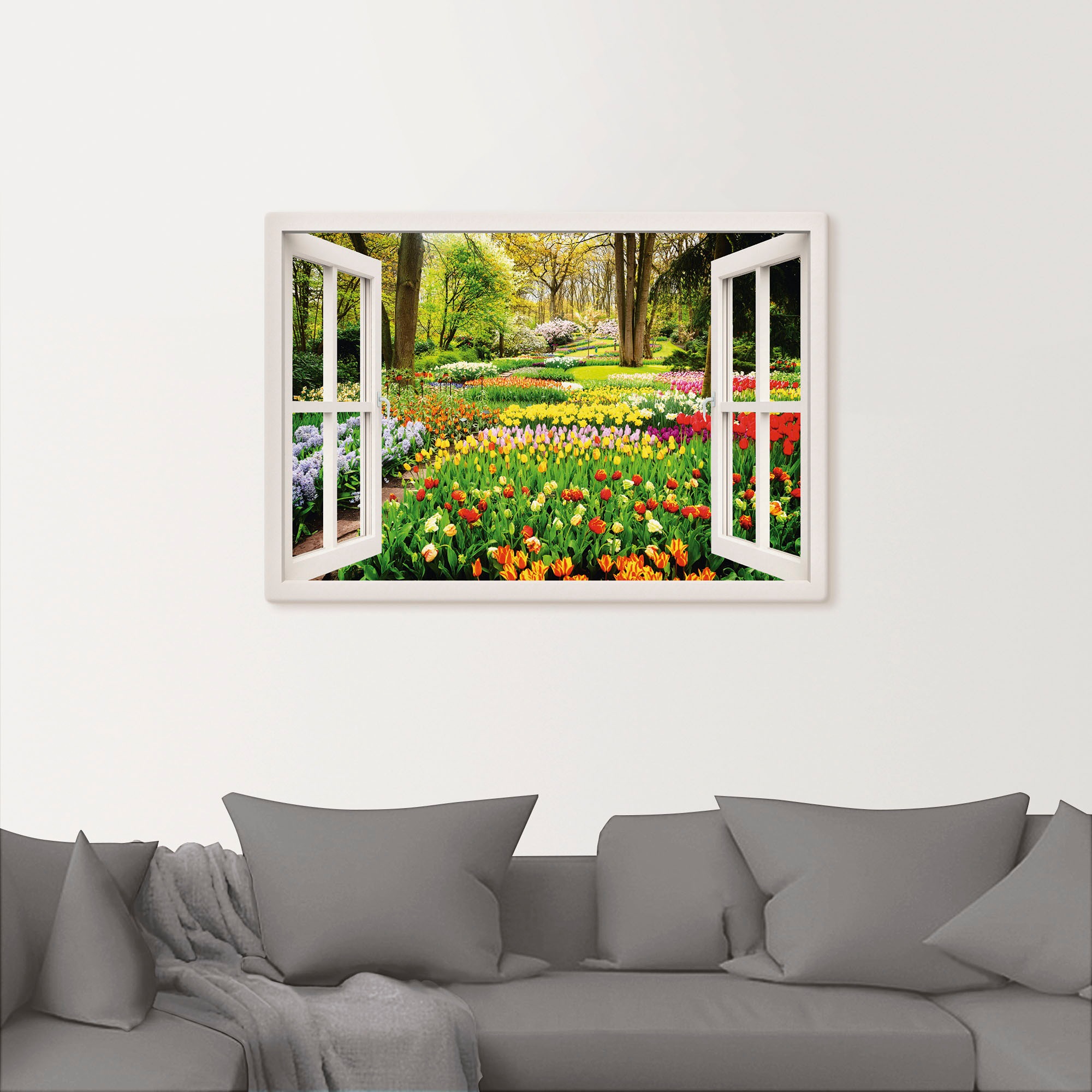 Artland Wandbild »Fensterblick Tulpen Garten Frühling« Fensterblick 1 Stk. günstig online kaufen