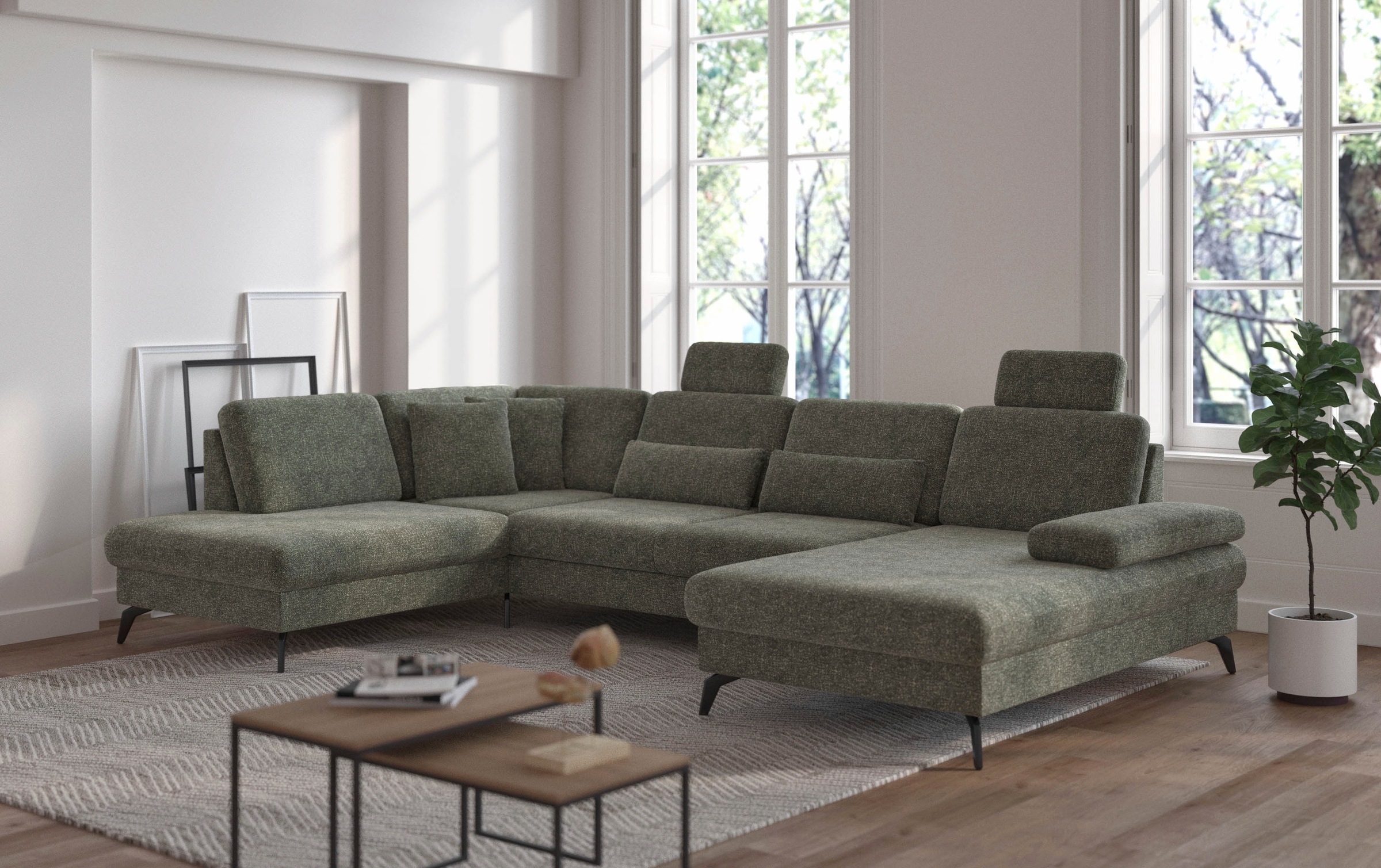 sit&more Wohnlandschaft »Morris U-Form, inkl. Sitztiefenverstellung«, wahlweise mit Armteilverstellung, Bettfunktion & Bettkasten