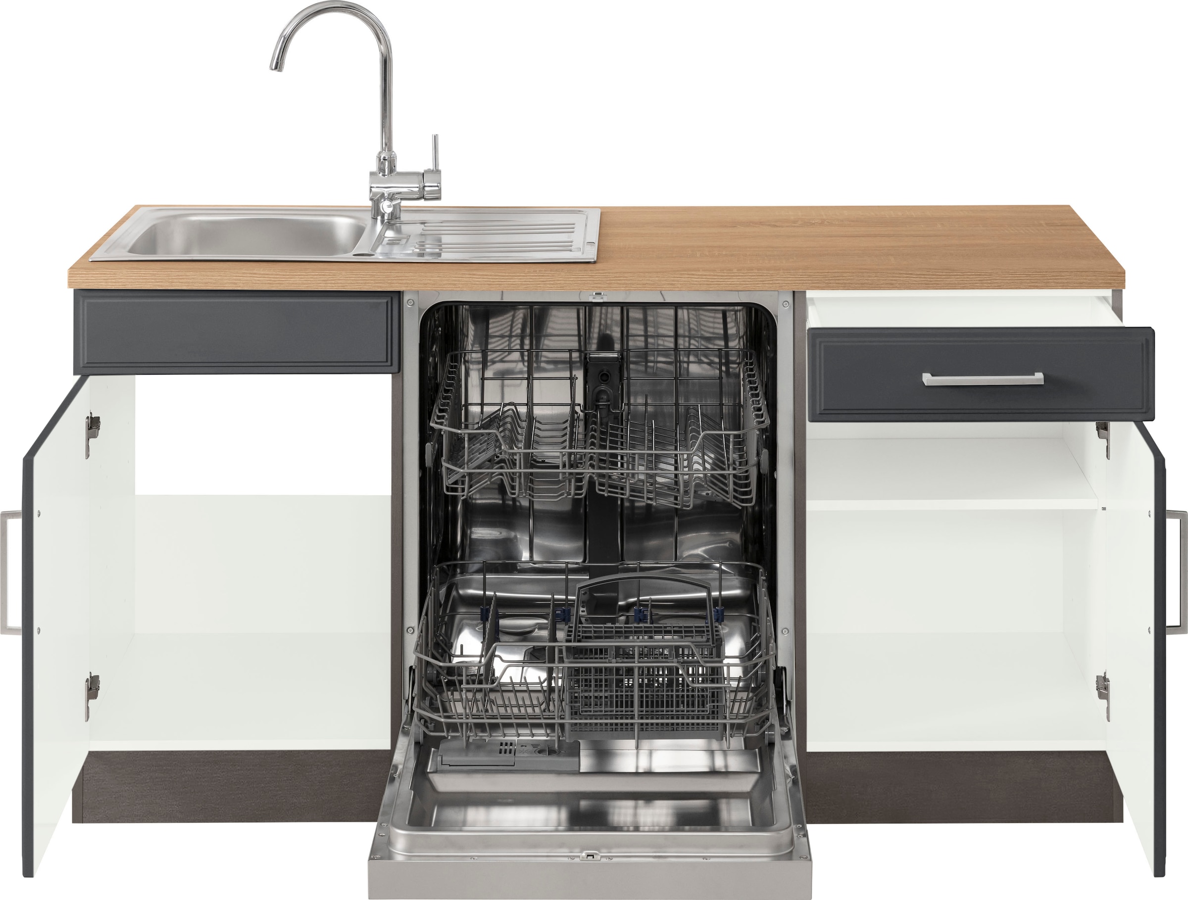 KOCHSTATION Winkelküche »KS-Stockholm« Stellbreite 220/220 cm, mit hochwertigen MDF Fronten im Landhaus-Stil