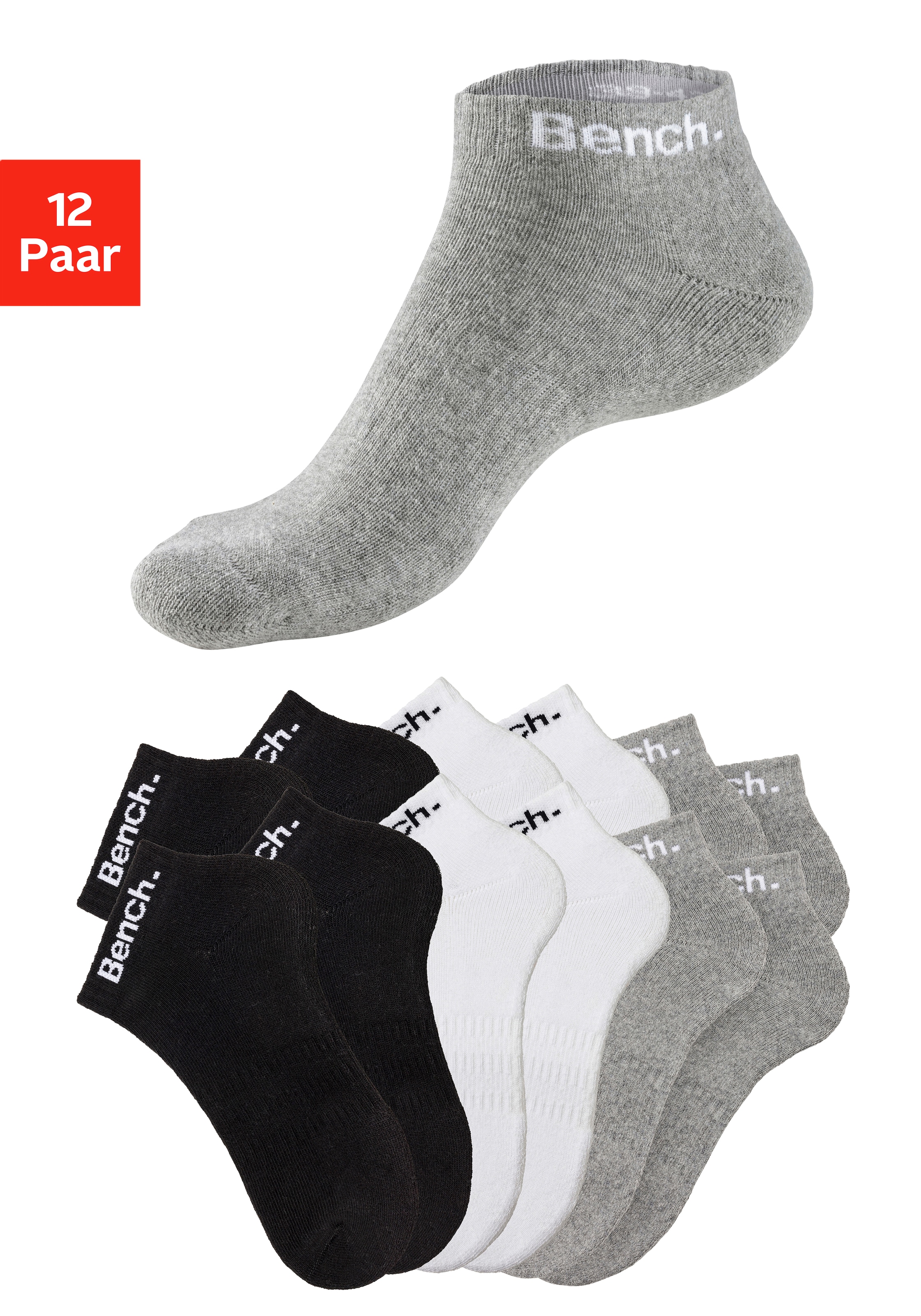 Bench. Sportsocken, (Packung, 12 Paar), Tennis Kurzsocken mit Halbfußfrottee