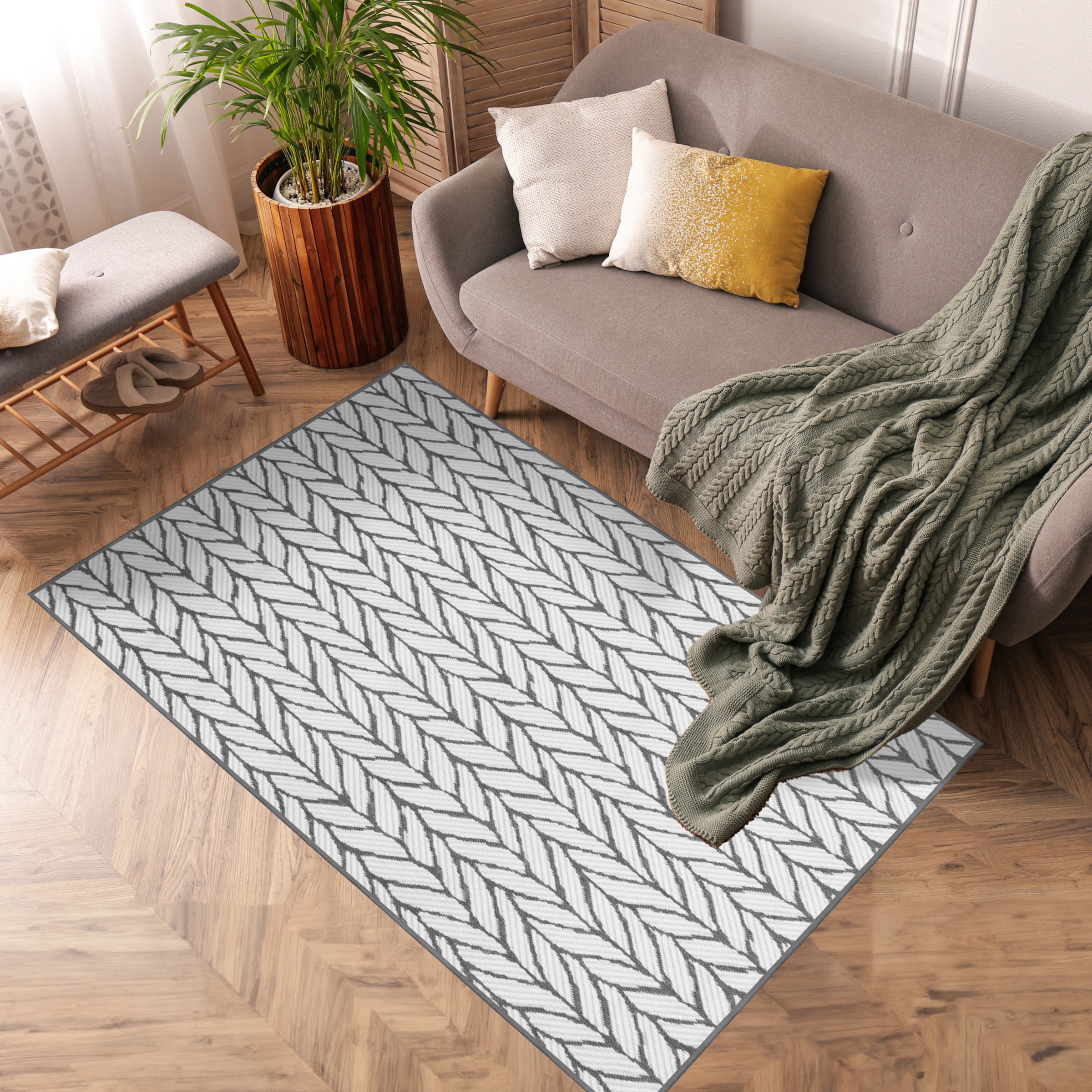 Primaflor-Ideen in Textil Teppich »Outdoorteppich REVERSO - Knitted Joy«, rechteckig, 5 mm Höhe, Wendeteppich, Zopfmuster, In- und Outdoor geeignet, wasserfest