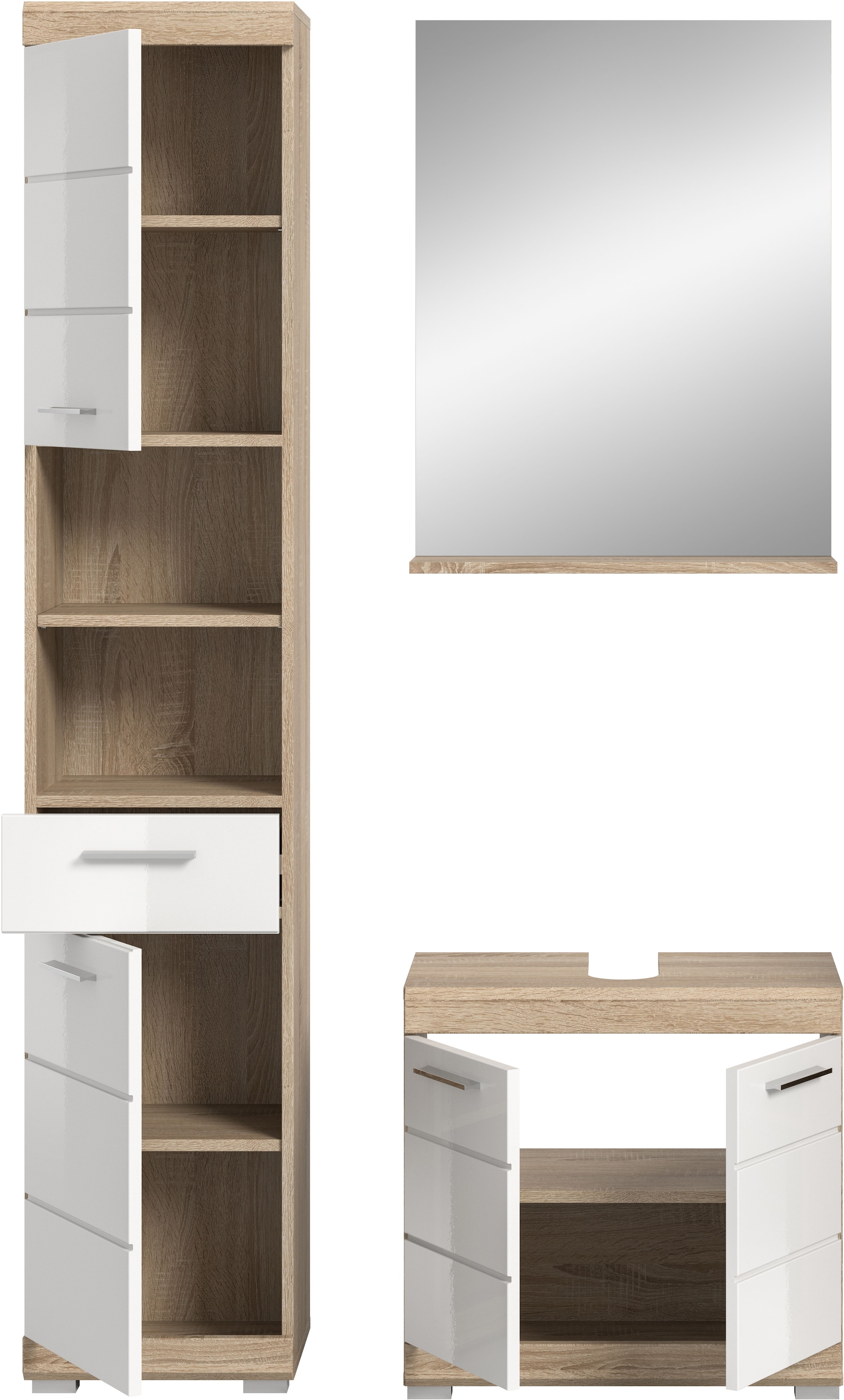 INOSIGN Badmöbel-Set »Siena, 3 teilig, bestehend aus:«, (Set), Hochschrank, Waschbeckenunterschrank, Spiegel