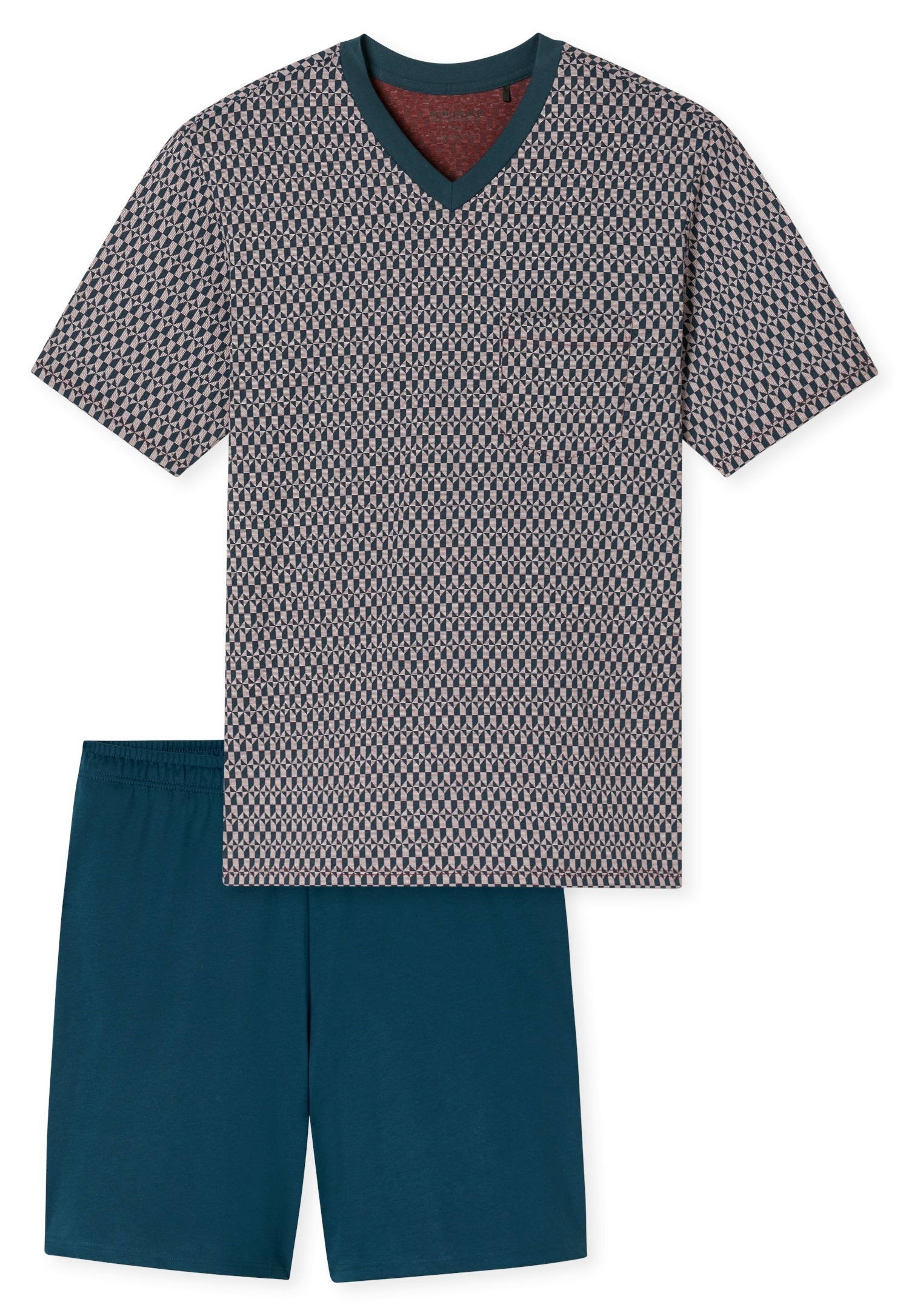 Schiesser Shorty »Comfort Nightwear« 2 mit klassischem Karo-Muster, V-Ausschnitt und aufgesetzter Brusttasche