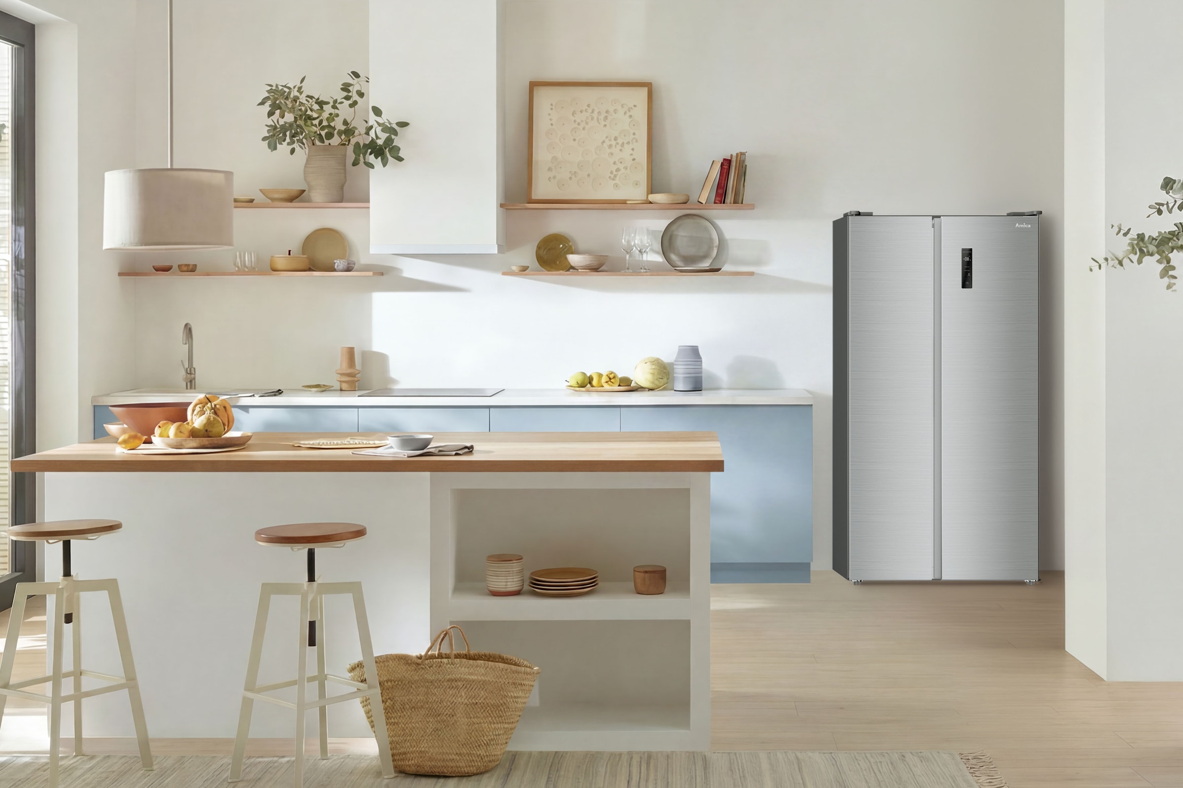 Amica Side-by-Side »SBSN 397 180 E« 179 cm hoch 91 cm breit 535 Liter Nutzinhalt - viel Platz für frische und gefrorene Vorräte