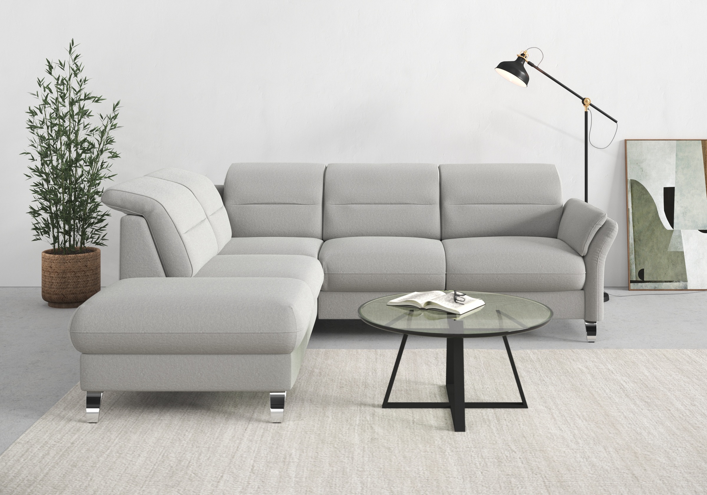 sit&more Ecksofa »Grenoble L-Form mit Federkern«, wahlweise mit Bettfunktion, Bettkasten, Arm- und Kopfteilverstellung