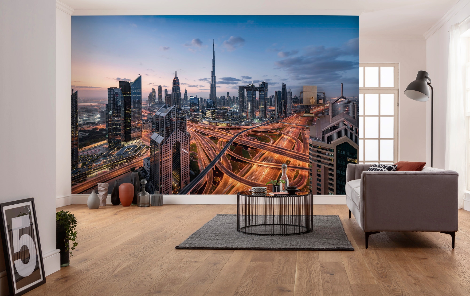 Sanders & Sanders Fototapete Dubai Blau Grau und Beige 450 x 280 cm 612700 günstig online kaufen