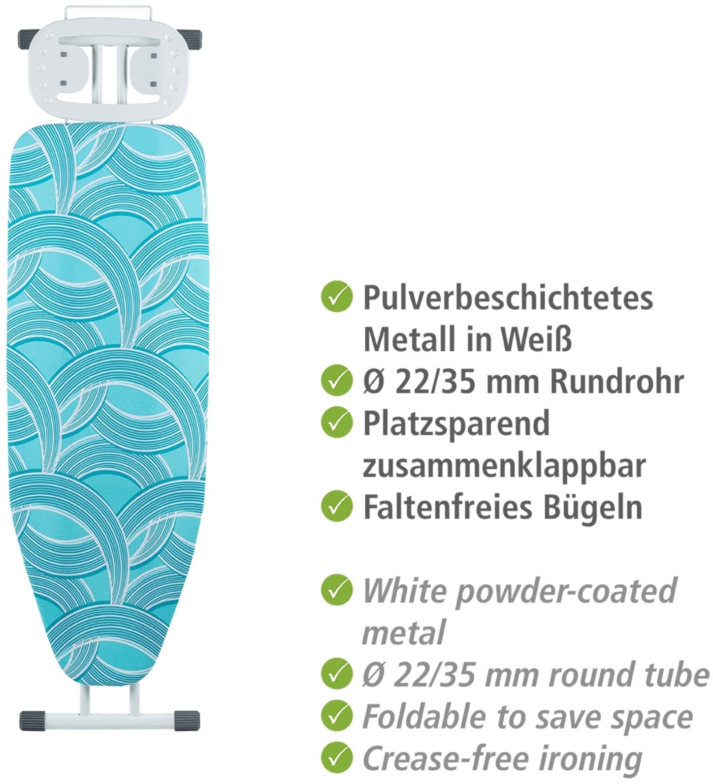 WENKO Bügelbrett »Modell Advance«, Bügelfläche 120 cmx42 cm, höhenverstellbarer Bügeltisch, platzsparend klappbar
