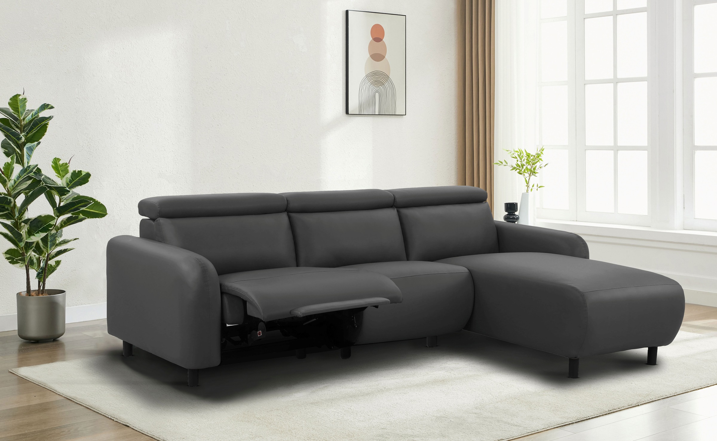 Home affaire Ecksofa »SKAANE Kunstleder, L-Form, 274 cm, manuelle u. elektrische Funktion,«, Kopfteilverstellung, Relax-und Liegefunktion, Federkernpolsterung