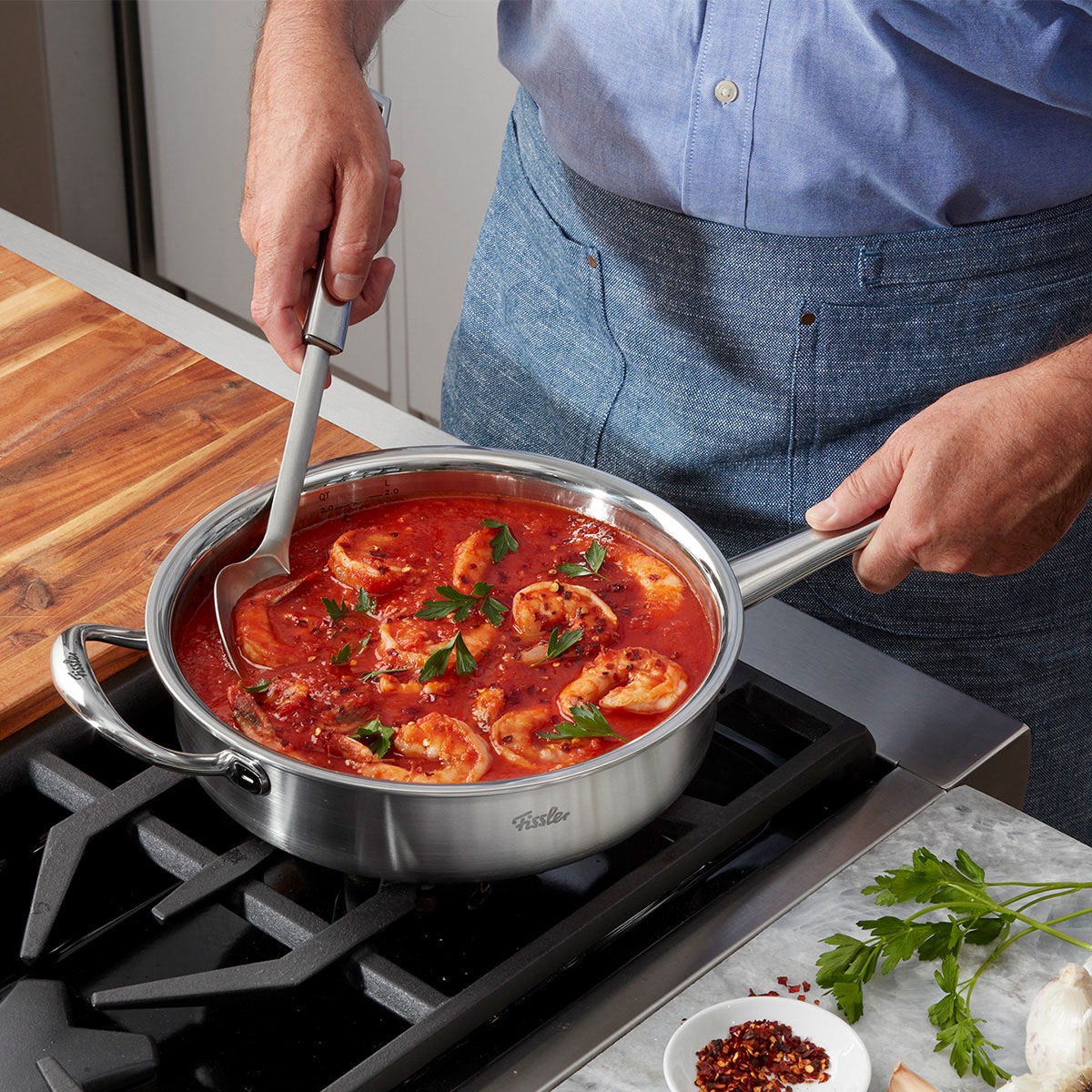 Fissler Topf-Set »Fissler M5 Pro-Ply®, Edelstahl-Topfset (5-teilig)« Set, 5-teilig: Bratpfanne, Sauteuse und Stielkasserolle, 5 tlg. Edelstahl 18/10
