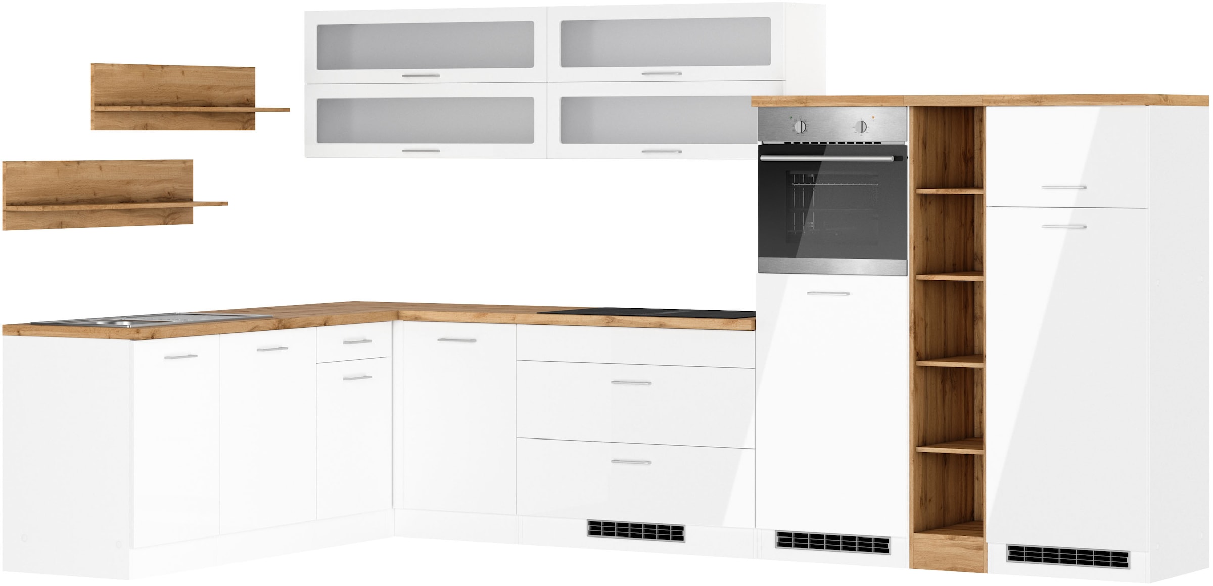 KOCHSTATION Winkelküche »KS-Milan«, Stellbr.360/220 cm, wahlweise mit E-Geräten, Kochfeld mit Dunstabzug