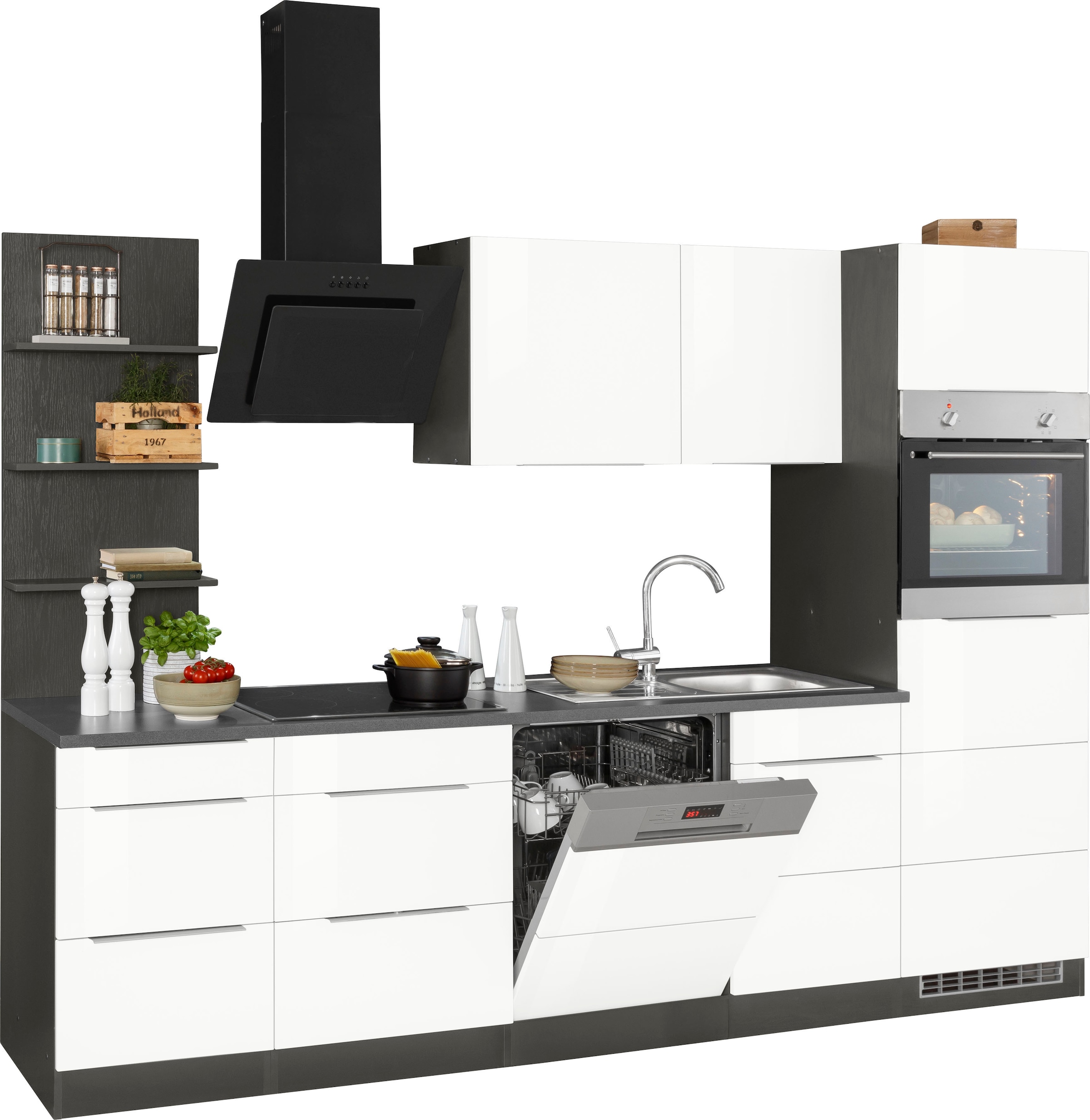 KOCHSTATION Küchenzeile »KS-Brindisi Breite 280 cm«, wahlweise mit E-Geräten und Induktion, mit MDF-Fronten und Regal