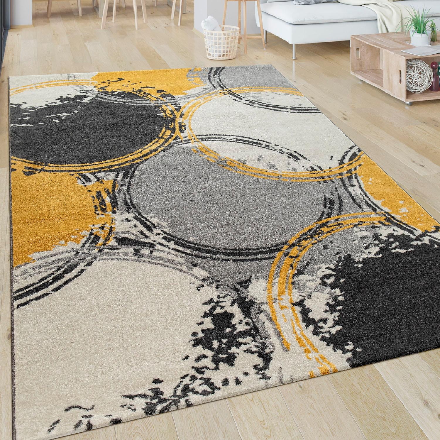 Paco Home Teppich »Pattern 129«, rechteckig, 15 mm Höhe, Kurzflor, modernes Design mit Kreisen