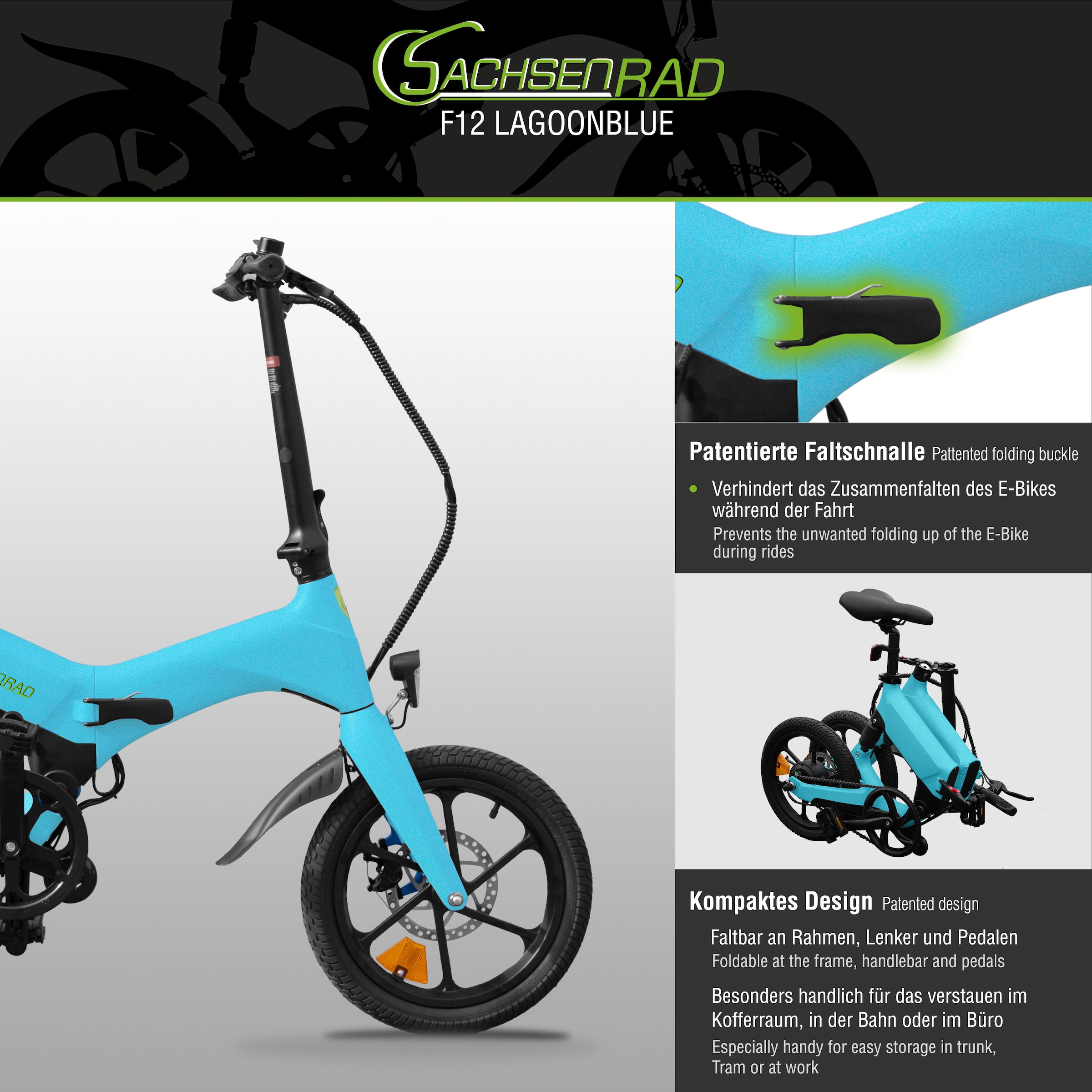 SachsenRad E-Bike »F12«, 1 Gang, Shimano, keine, Heckmotor 250 W, LCD-Steuerdisplay, Fahrmodus Pedelec, 
LED-Frontlicht, LED Rücklicht