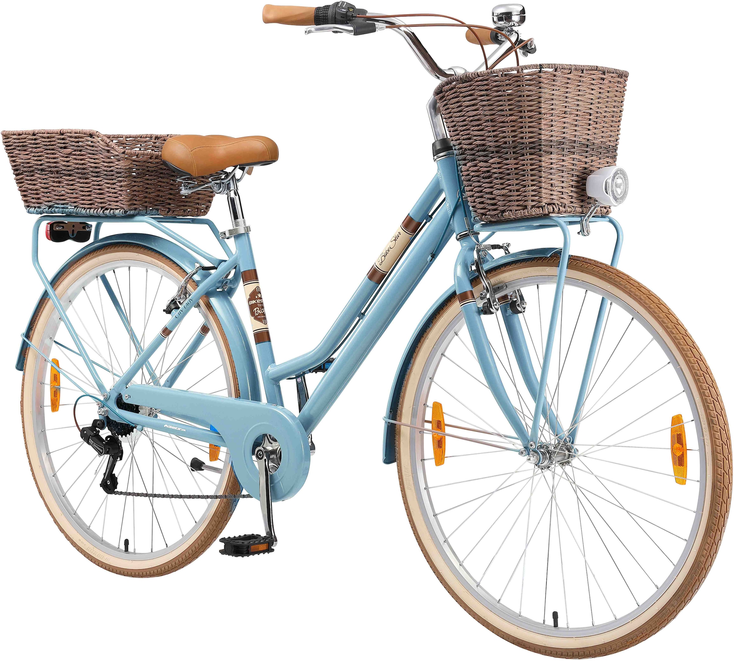 Bikestar Cityrad, 7 Gang, Shimano, RD-TY21 Schaltwerk, Kettenschaltung, für Damen, Kettenschaltung