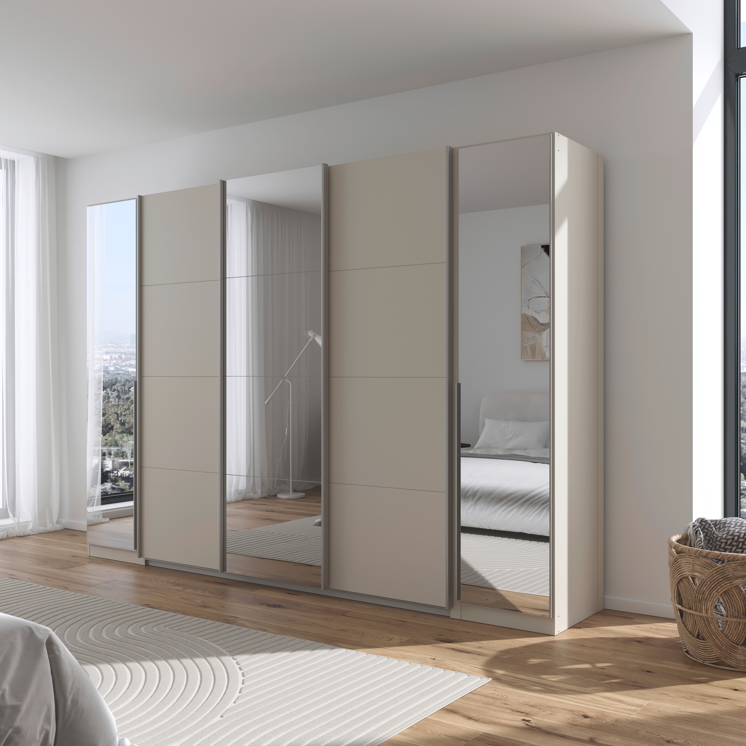 rauch Schwebetürenschrank »Agordo«, (im angesagten Mix aus Dreh- und Schwebetüren), optional mit Spiegel und zwei Griff-Farben MADE IN GERMANY