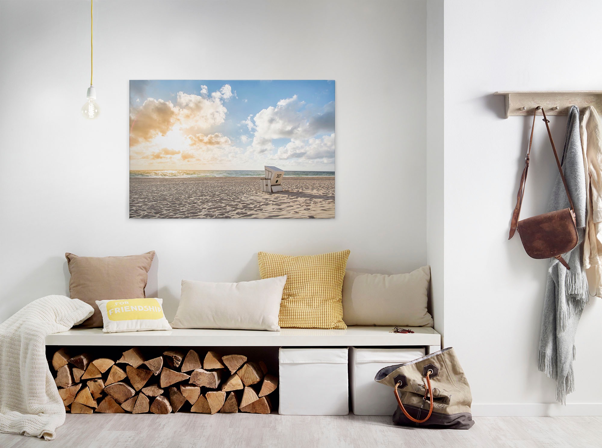 Bricoflor Leinwand Bild Mit Strandkorb Maritimes Wandbild In Hellblau Und C günstig online kaufen