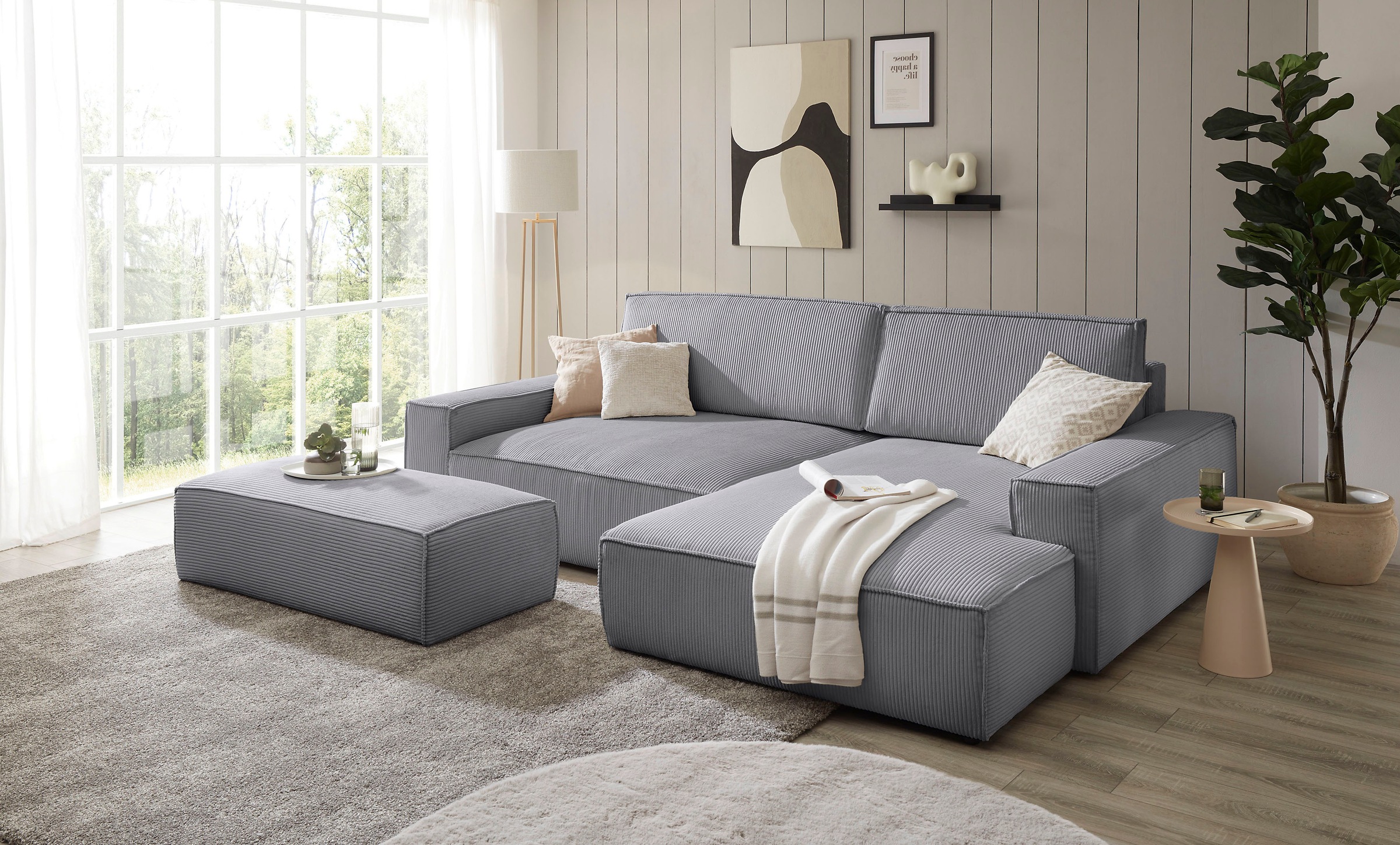 Home affaire Polsterecke »NEU: SHERWOOD XXL tief, L-Form mit Schlaffunktion, Big-Sofa mit Hocker«, (Set, 2 St.), stellbar zum Schlafsofa (Krokodilverbinder), Cord, Leinenoptik
