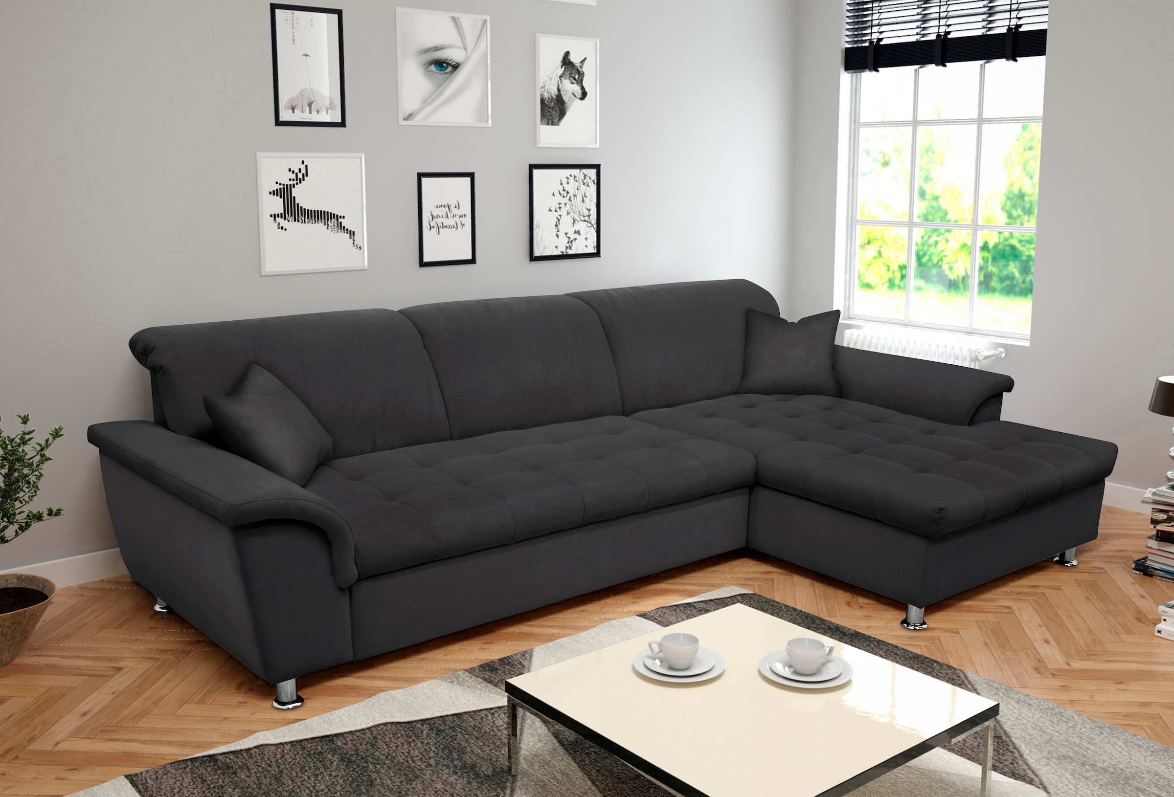 DOMO collection Ecksofa »Franzi B/T: 278/162 cm, L-Form, belastbar bis 140kg/ Sitz«, Flachgewebe, graphite
