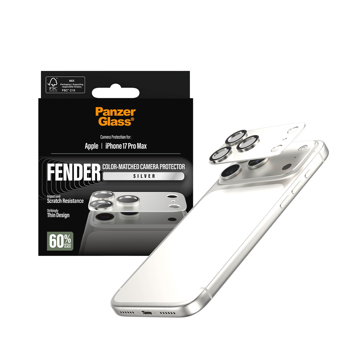 CARE by PanzerGlass Kameraschutzglas »Fender Color-Matched Camera Protector« für Apple iPhone 17 Pro Max Kameraschutz, Schutzfolie, Linsenschutz, kratz- & stoßfest