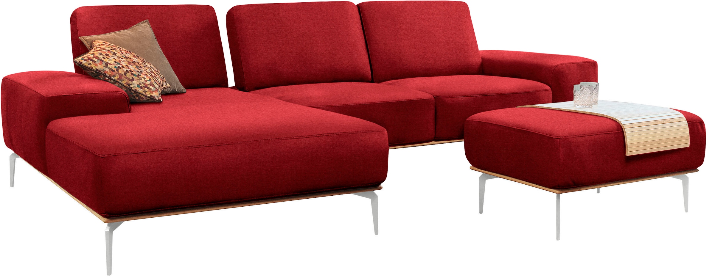 W.SCHILLIG Polsterhocker »run« mit elegantem Holzsockel, Füße in Chrom glänzend, Breite 75 cm