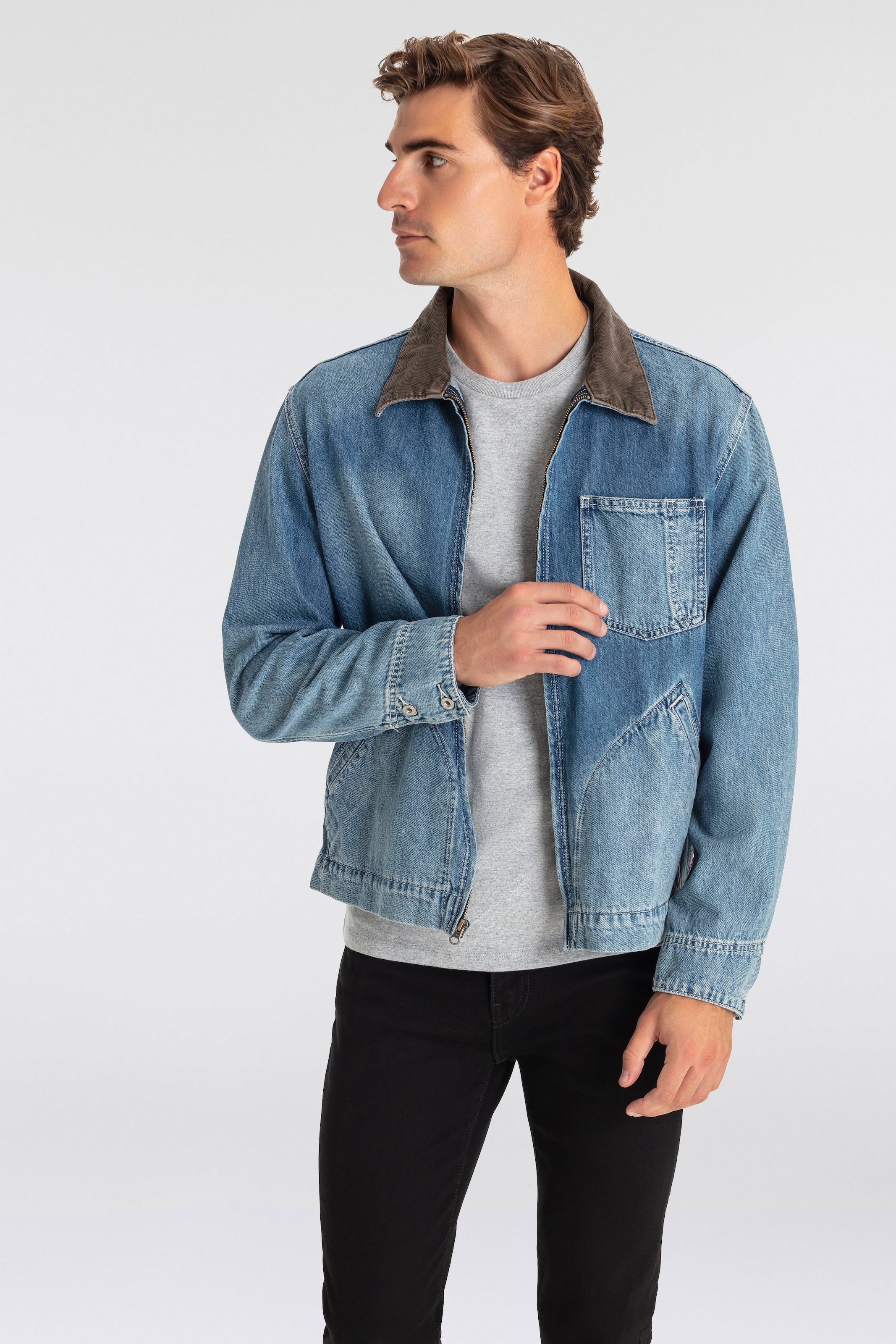 Levi's® Jeansjacke »FULL ZIP MECHANICS TRKR«, mit Zipper und Kragen mit Cordbesatz