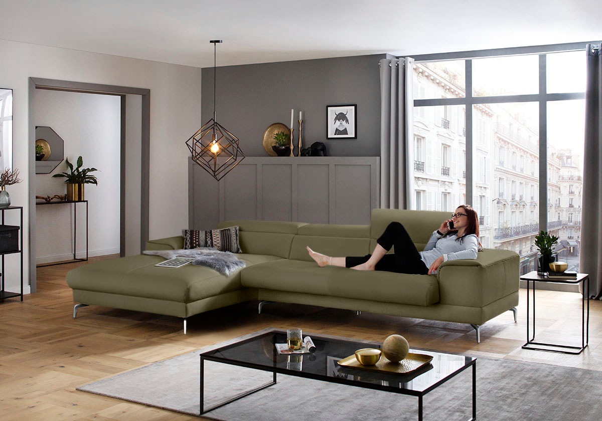 W.SCHILLIG Ecksofa »piedroo, Designsofa mit tollem Sitzkomfort, elegant und bequem, L-Form«, Kopfteilverstellung, wahlweise mit Sitztiefenverstellung, Breite 343cm