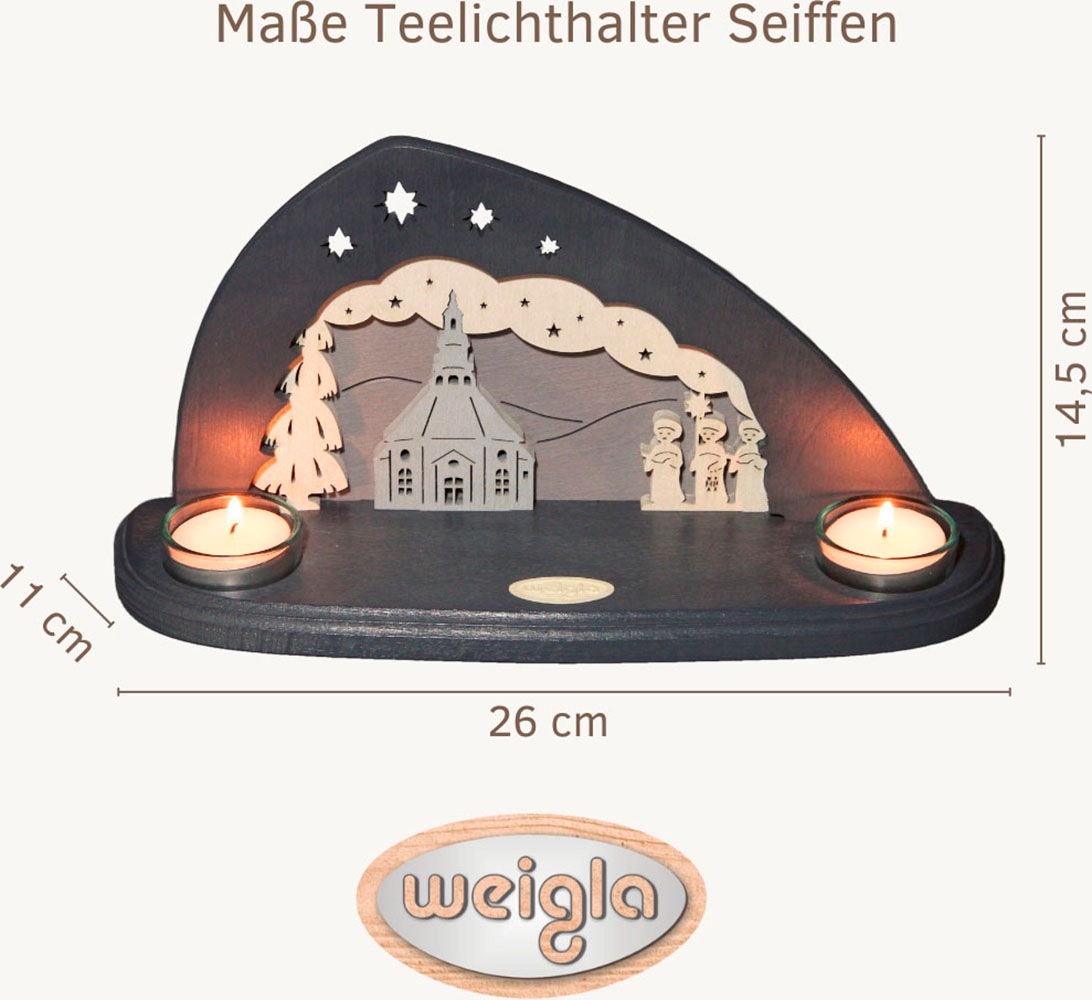 Weigla Teelichthalter »Seiffen, Mini Schwibbogen, Tischdeko für Weihnachten«, (1 St.), Erzgebirge garantiert, Weihnachtsdeko Innen, Weihnachtsbeleuchtung