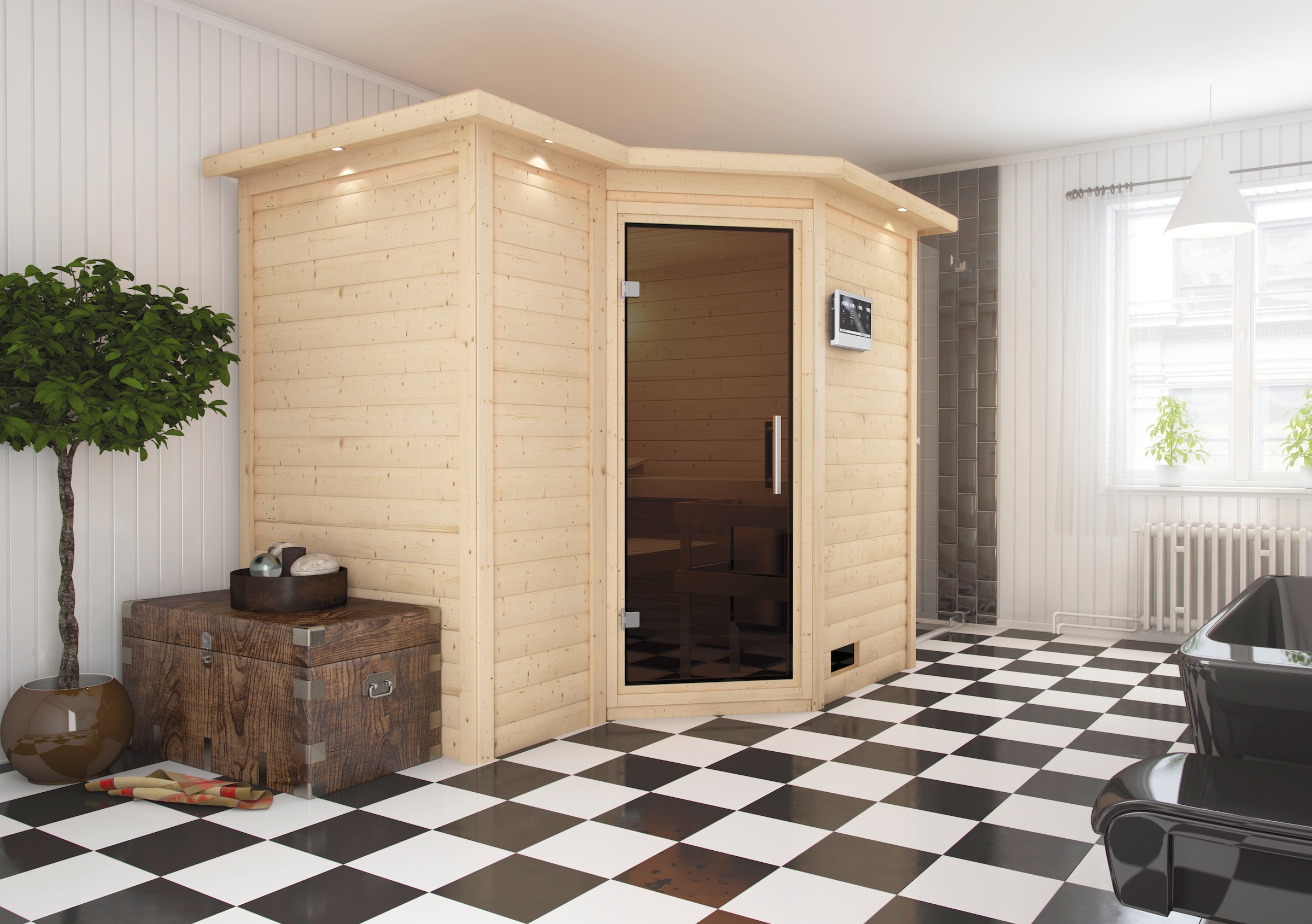 Karibu Sauna »Sanna 2«, 9-kW-Bio-Ofen mit externer Steuerung