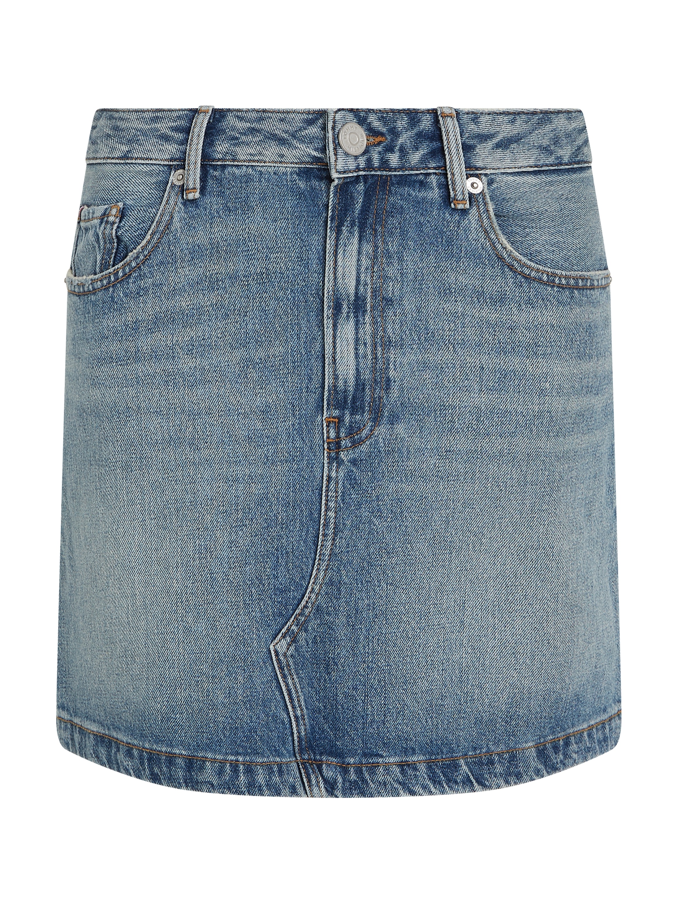 Tommy Hilfiger Jeansrock »DNM MINI SKIRT HW«, in heller Waschung, mit Logo-Badge, Stickerei