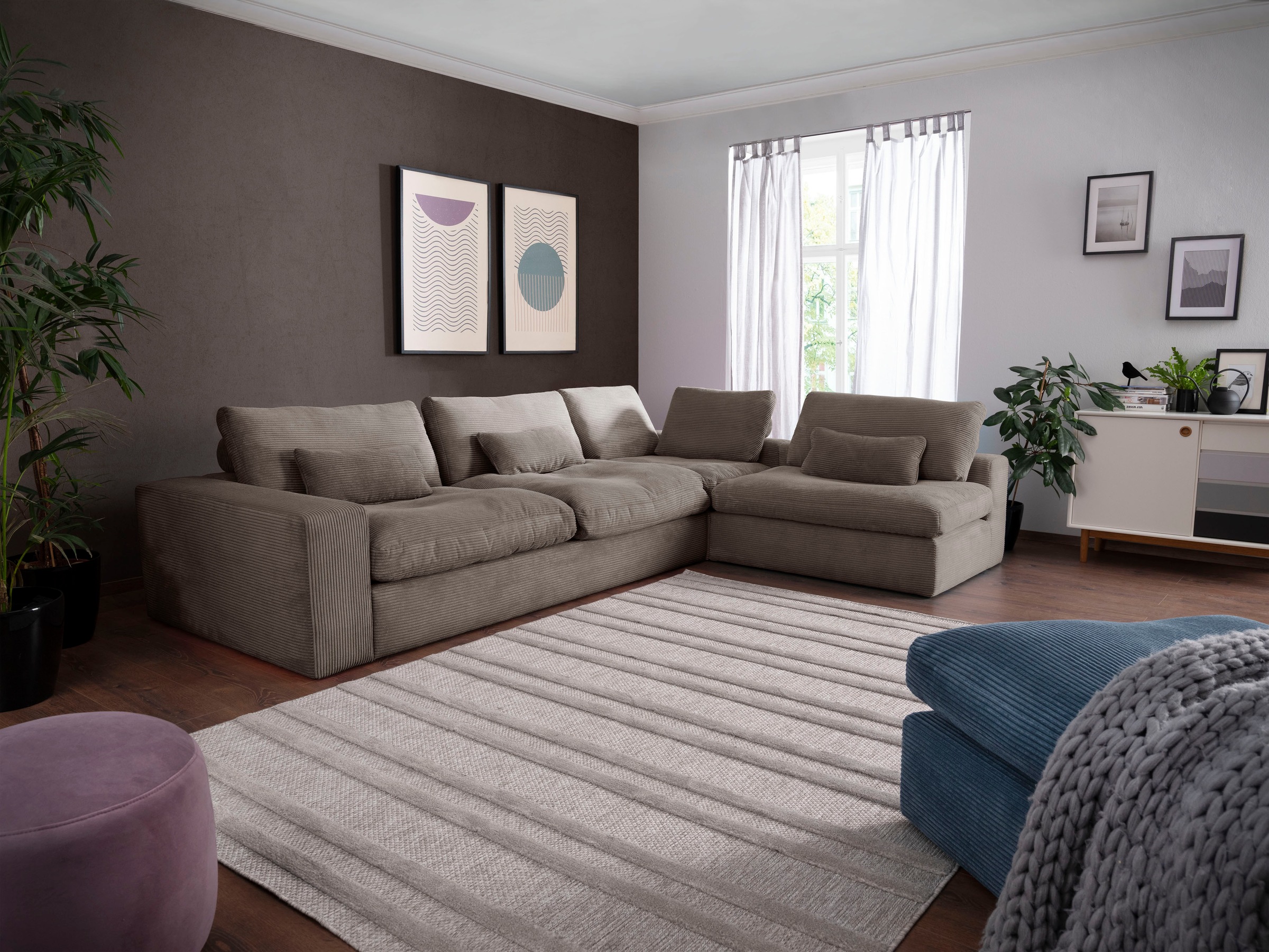 alina Ecksofa »Sandy« mit losen Sitz und Rückenkissen, in modernem Cordstof günstig online kaufen