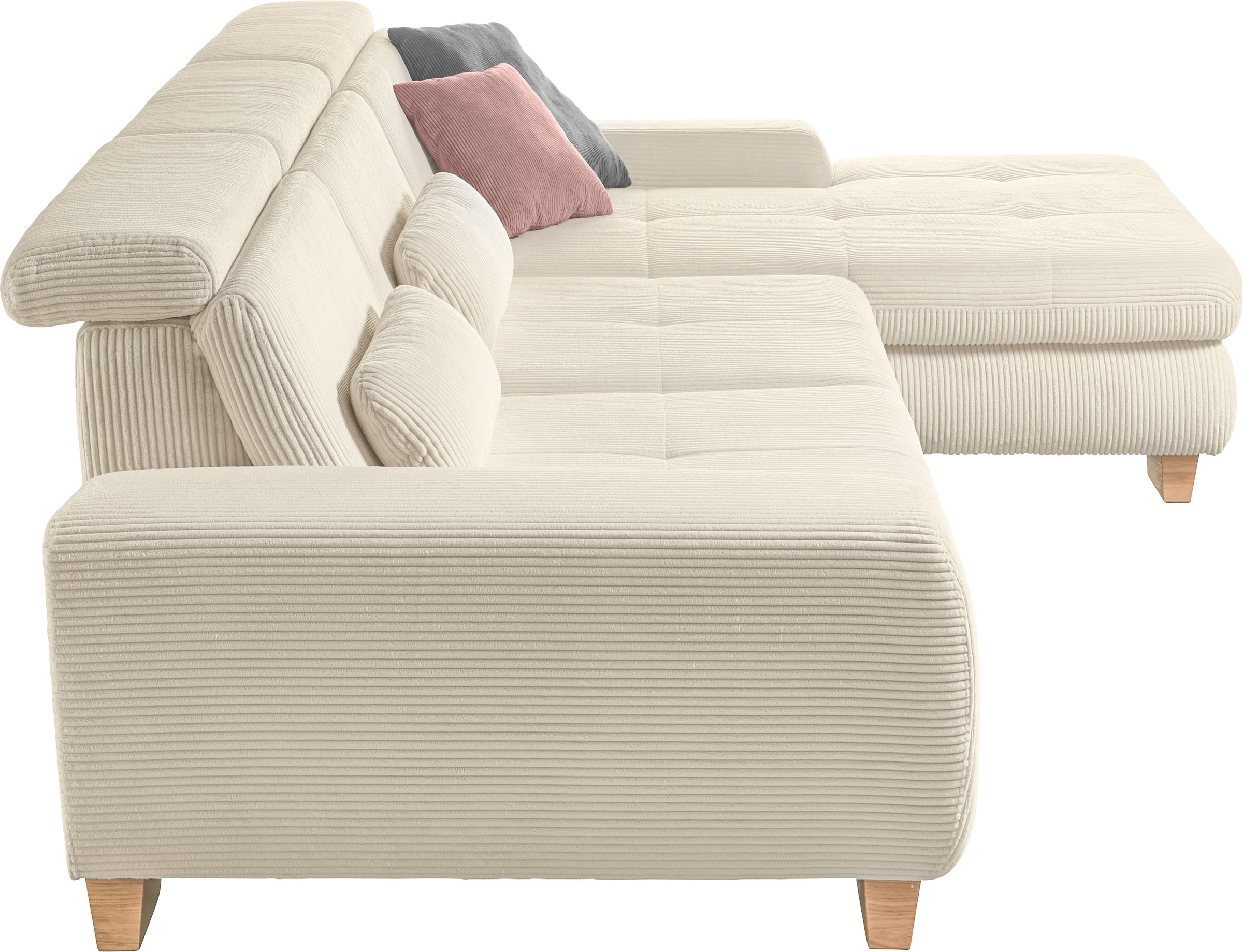 set one by Musterring Ecksofa »SO 3400 Sitzhöhe 47cm oder 49cm, Sitztiefe verstellbar, B/T: 307/195cm« whlw. mit Funktion, Kaltschaum, in Cord, natur, Sitzhöhe 47