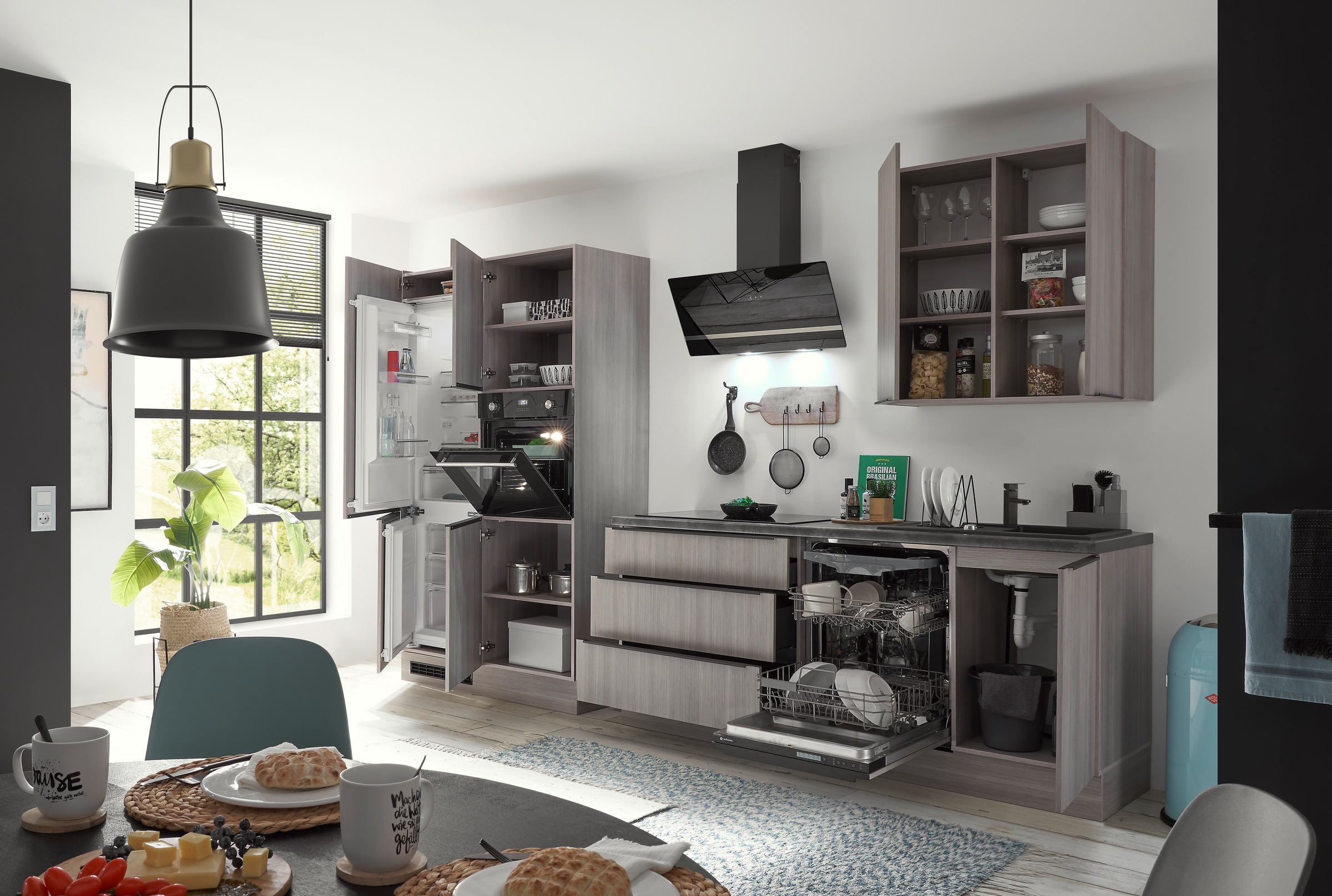 BASIC by Balculina Küchenzeile »Landzeit BxHxT 320x240x60 cm«, Breite 320cm, wahlweise mit E-Geräten, Softclose, Metallschubkasten